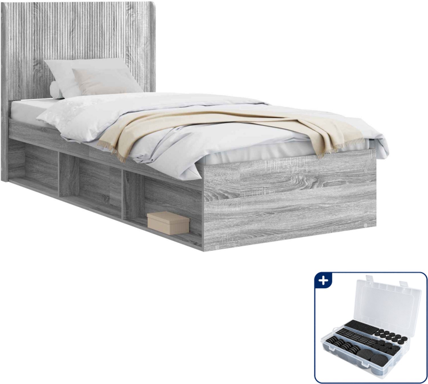 vidaXL bedframe met opbergruimte - 90 x 200 cm - grijs sonoma - Inclusief antikrasvilt 177-delig