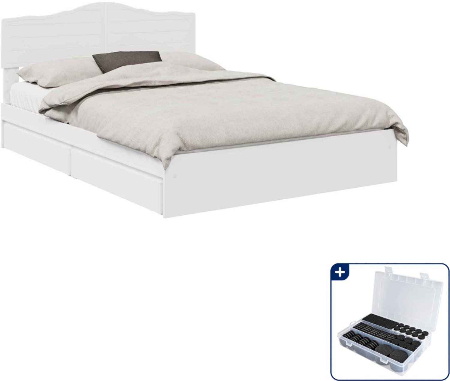 vidaXL bed met lades - Queensize - 160 x 200 cm - bewerkt hout - wit - Inclusief antikrasvilt 177-delig