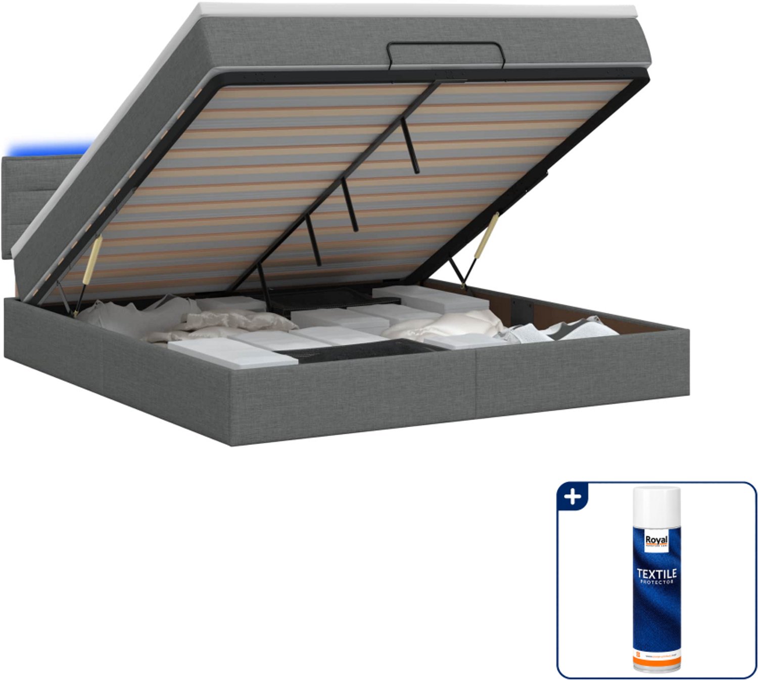 vidaXL Queensize bed met matras en led - 160 x 200 cm - donkergrijs - Inclusief textielbeschermer 500 ml