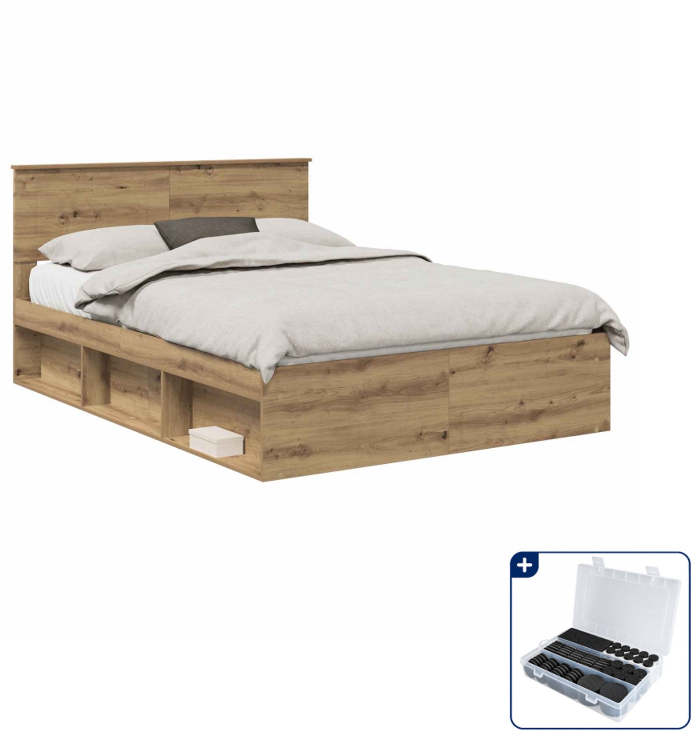 vidaXL bedframe - 140 x 190 cm - bewerkt hout - ambachtelijk eiken - Inclusief antikrasvilt 177-delig Wit