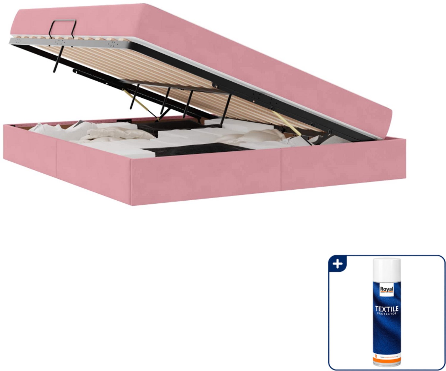 vidaXL Queensize opbergbed - 160 x 200 cm - fluweel - roze - Inclusief textielbeschermer 500 ml Grijs