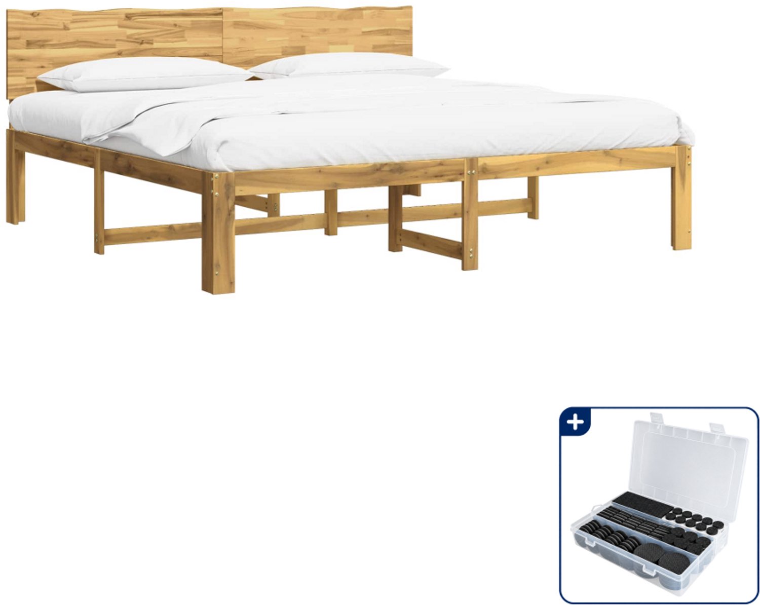 vidaXL bedframe ROSTOCK - 200 x 200 cm - massief acaciahout - wit - Inclusief antikrasvilt 177-delig