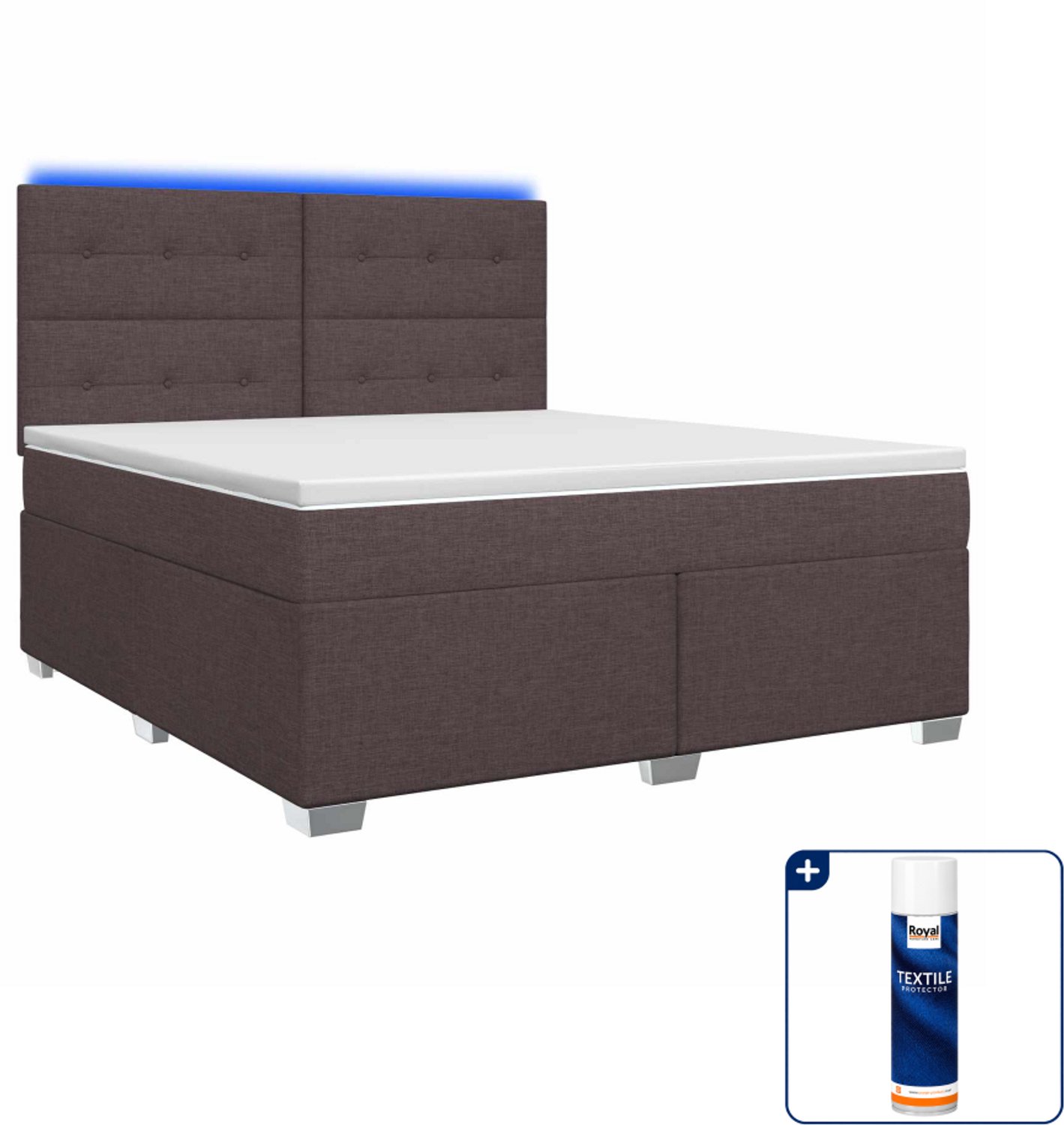 vidaXL boxspringbed met matras - Small double - 140 x 200 cm - donkerbruin - Inclusief textielbeschermer 500 ml