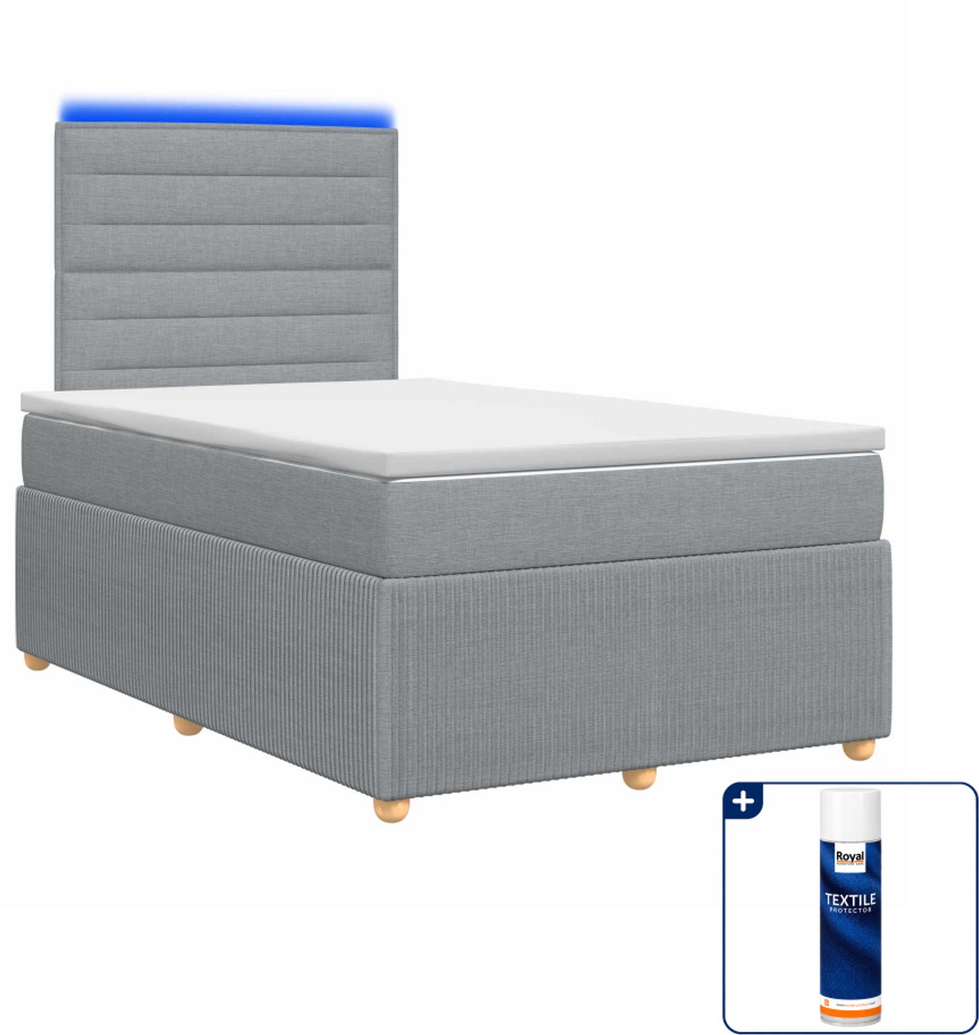 vidaXL LED boxspring met matras - 120 x 190 cm - lichtgrijs - Inclusief textielbeschermer 500 ml