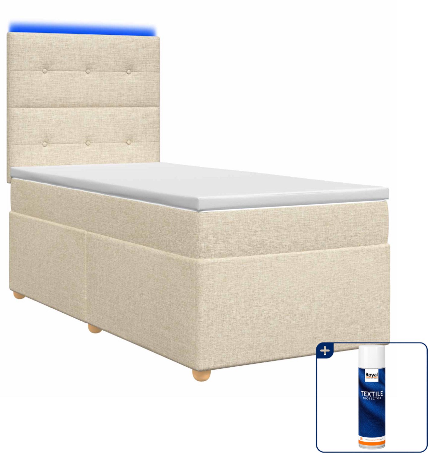 vidaXL boxspringbed 90 x 200 cm - stof - crèmekleurig - Inclusief textielbeschermer 500 ml