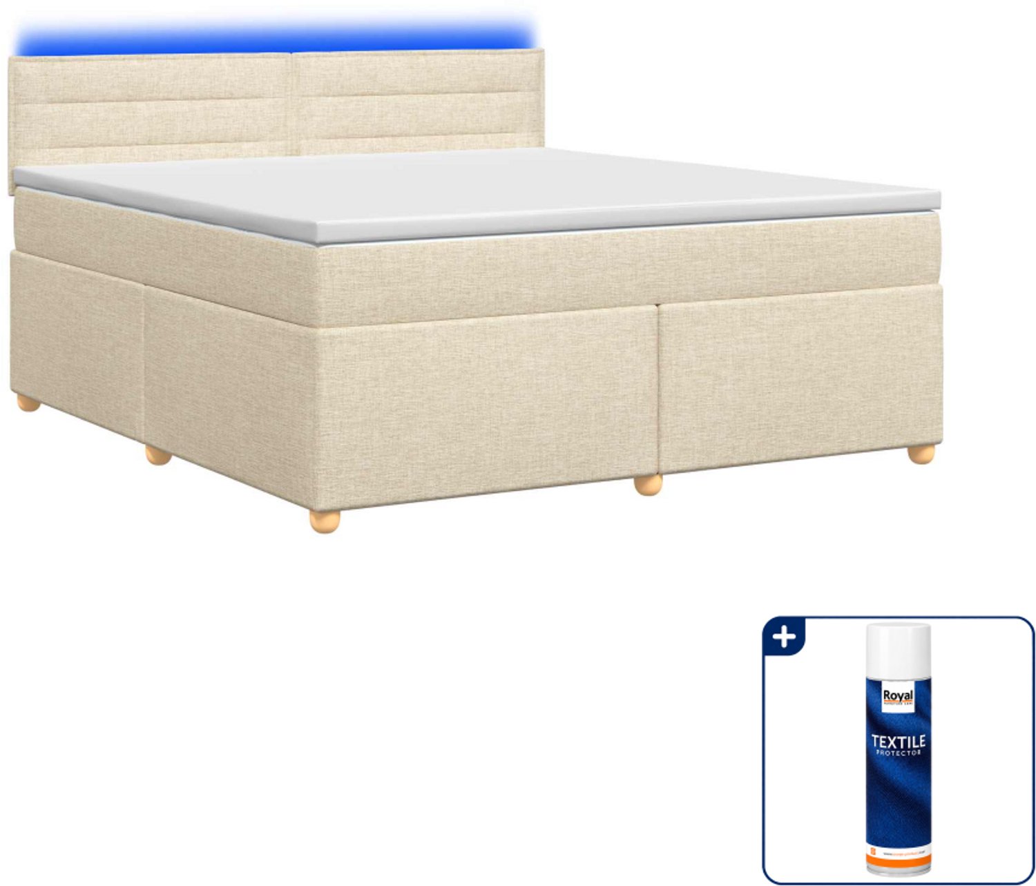 vidaXL Boxspringbed Queensize - 160 x 200 cm - crèmekleurig - Inclusief textielbeschermer 500 ml