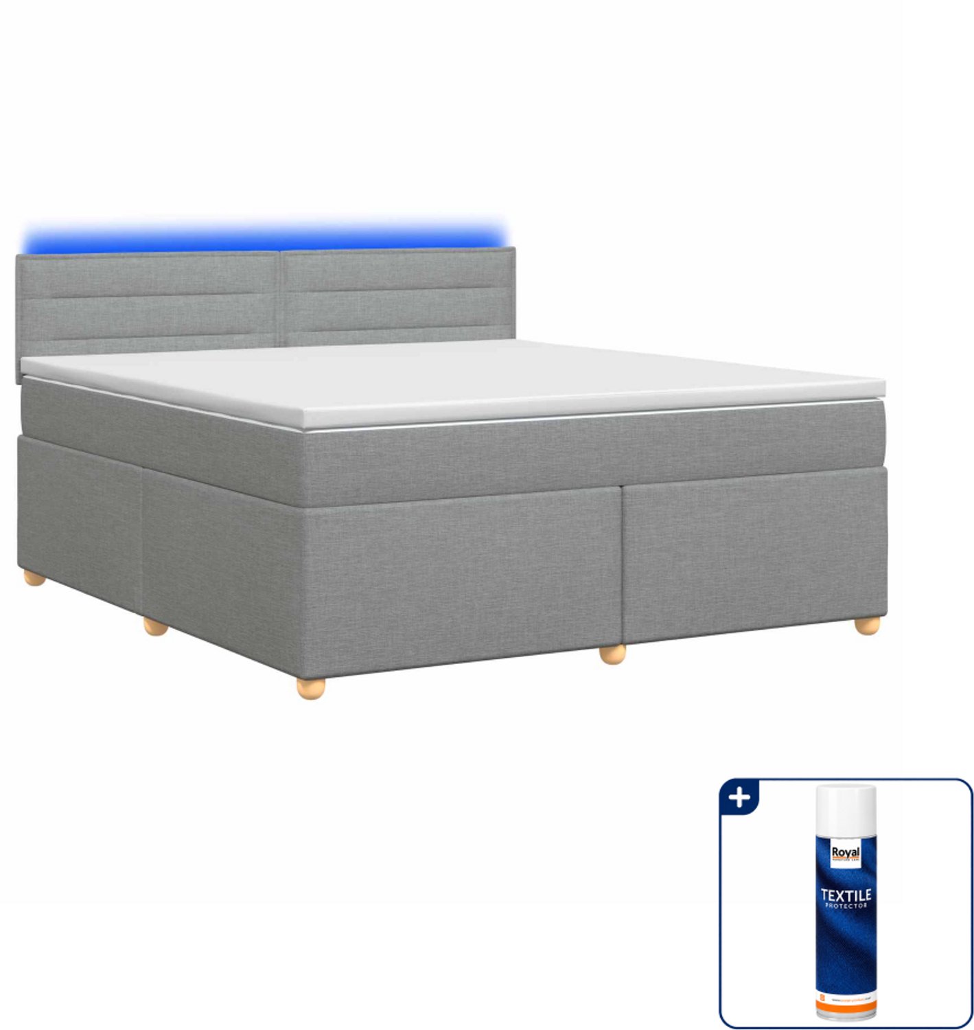vidaXL boxspringbed Kingsize - 180 x 200 cm - lichtgrijs - Inclusief textielbeschermer 500 ml