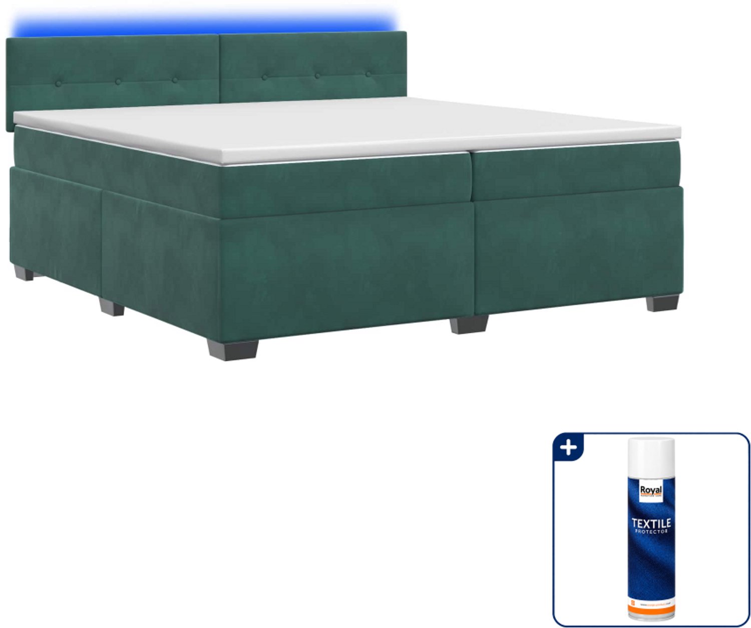 vidaXL boxspring - 200 x 200 cm - donkergroen - met led - Inclusief textielbeschermer 500 ml