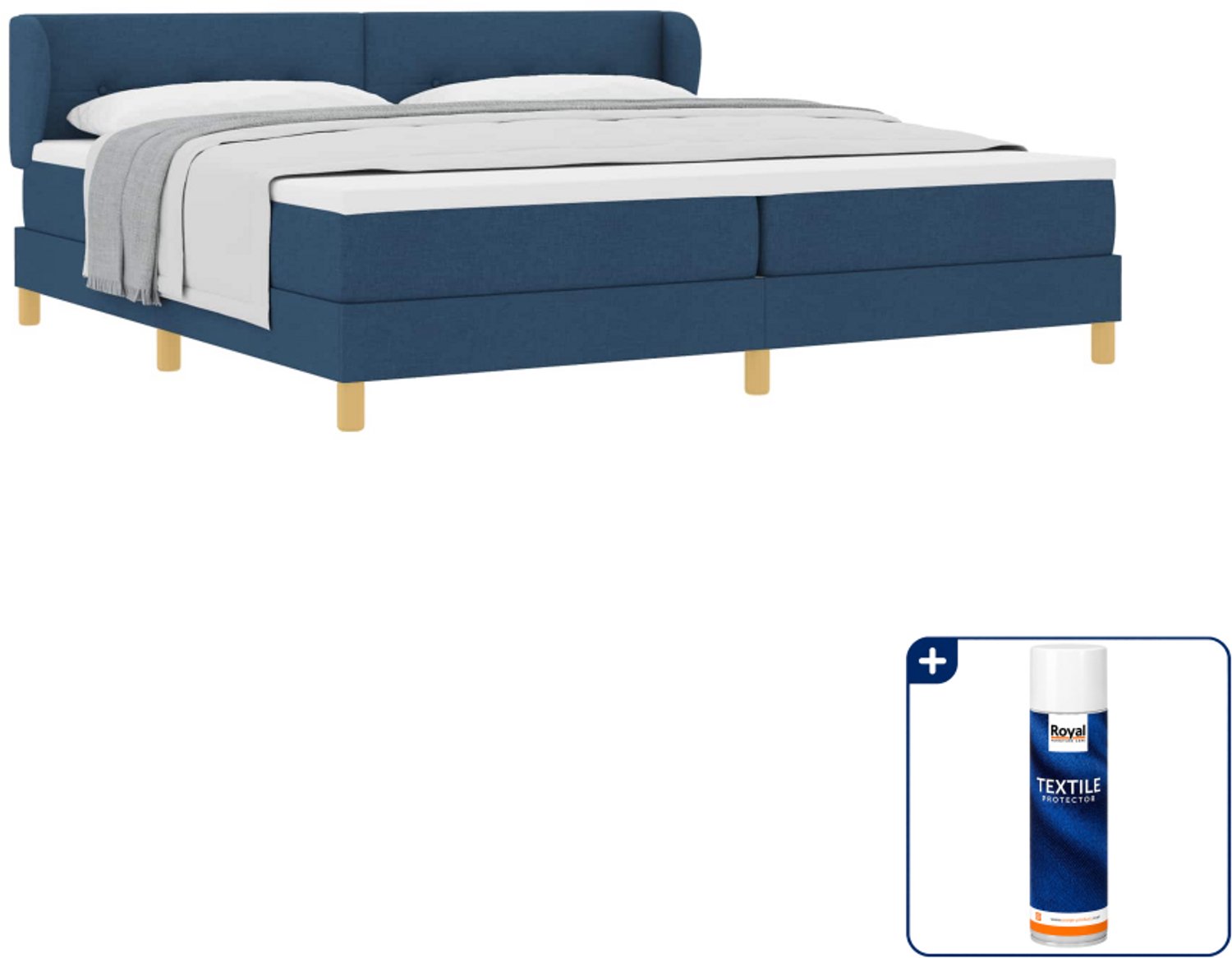 vidaXL boxspringbed - 200 x 200 cm - blauw - Inclusief textielbeschermer 500 ml