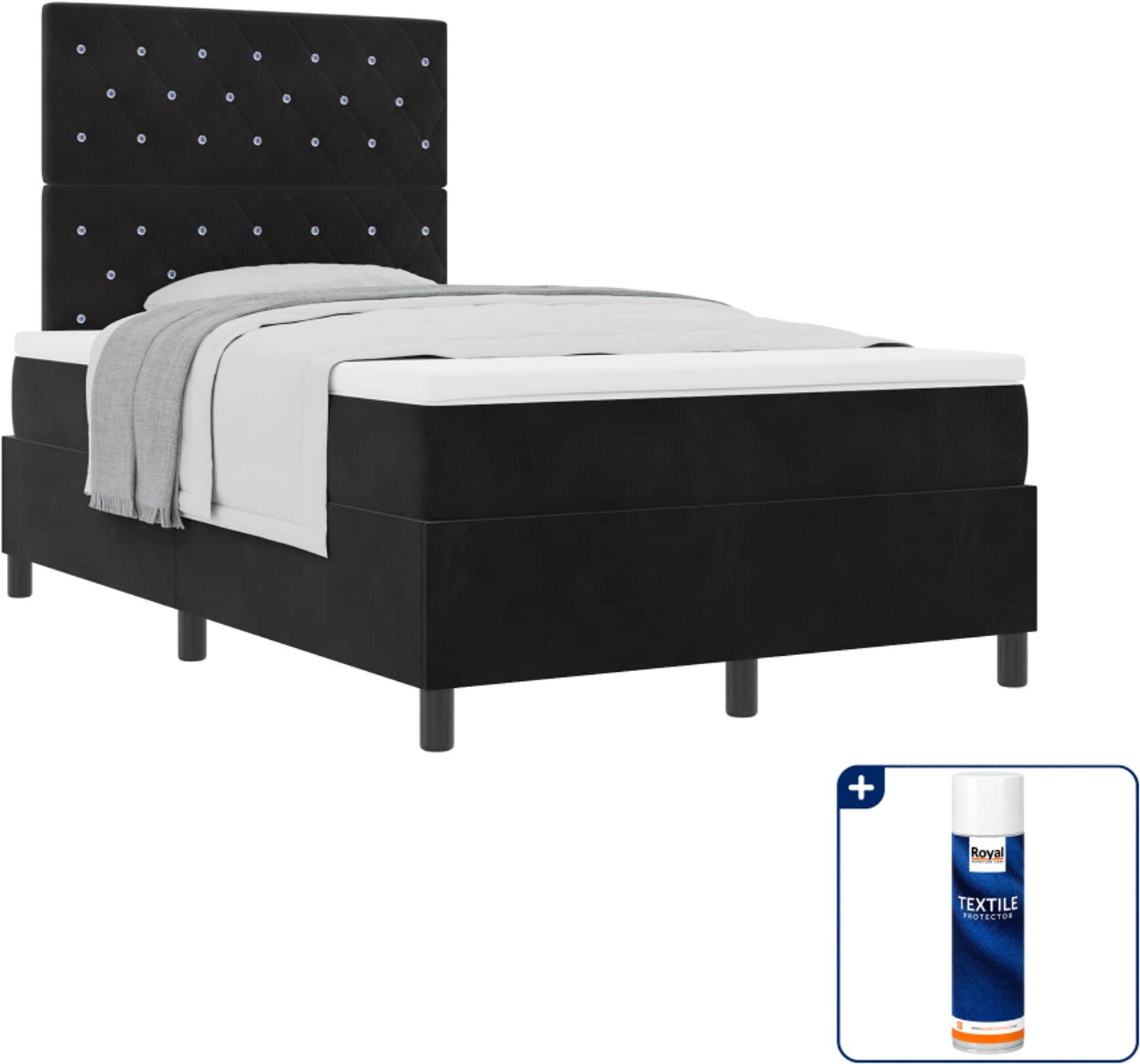 vidaXL boxspringbed met matras - 120 x 190 cm - fluweel - zwart - Inclusief textielbeschermer 500 ml