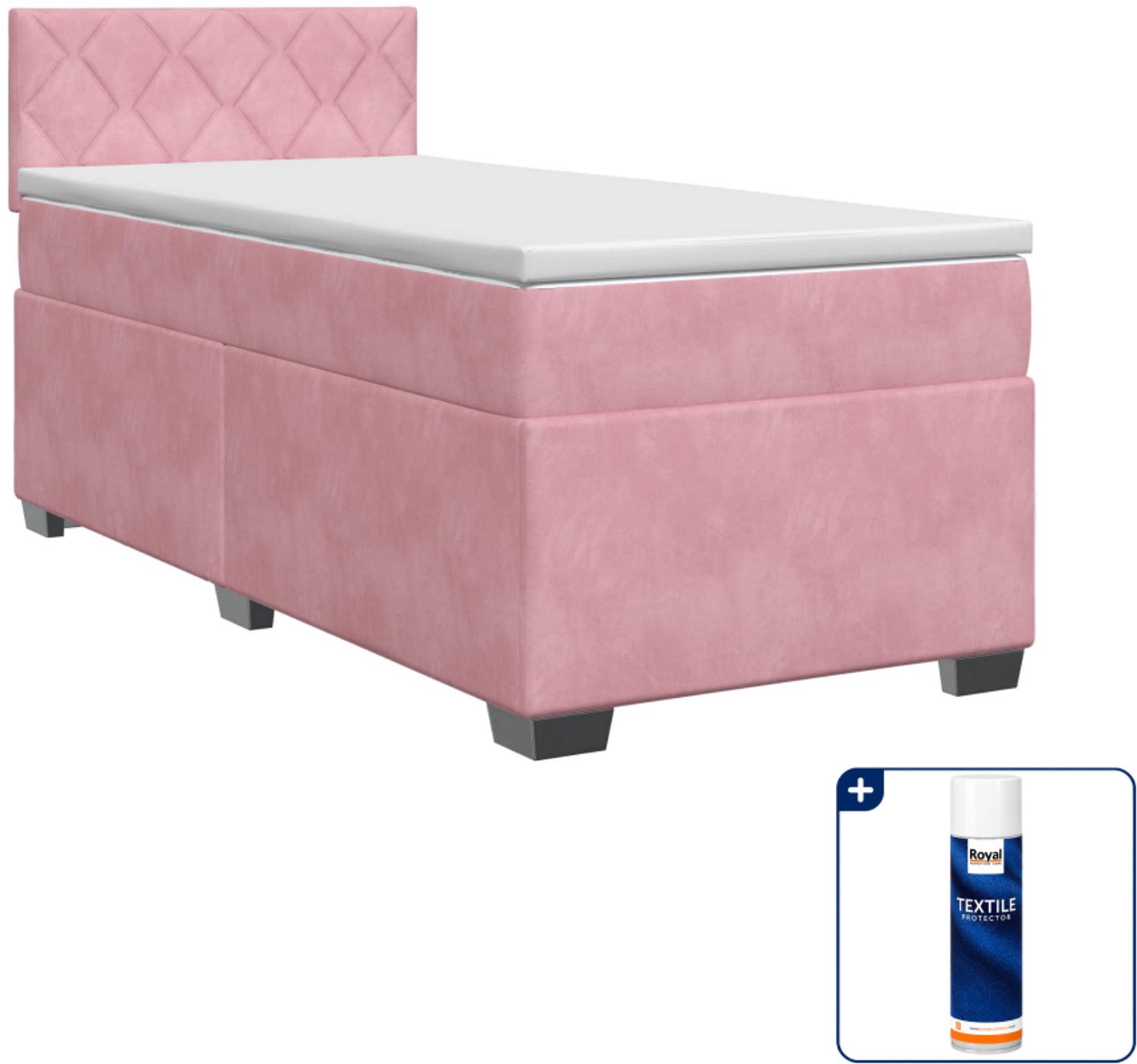 vidaXL boxspringbed met matras - 90 x 200 cm - fluweel - roze - Inclusief textielbeschermer 500 ml