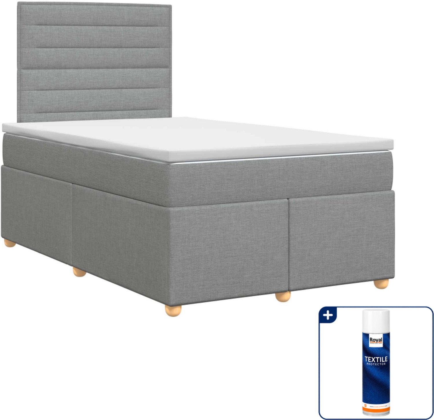 vidaXL boxspringbed - 120 x 190 cm - stof - lichtgrijs - Inclusief textielbeschermer 500 ml