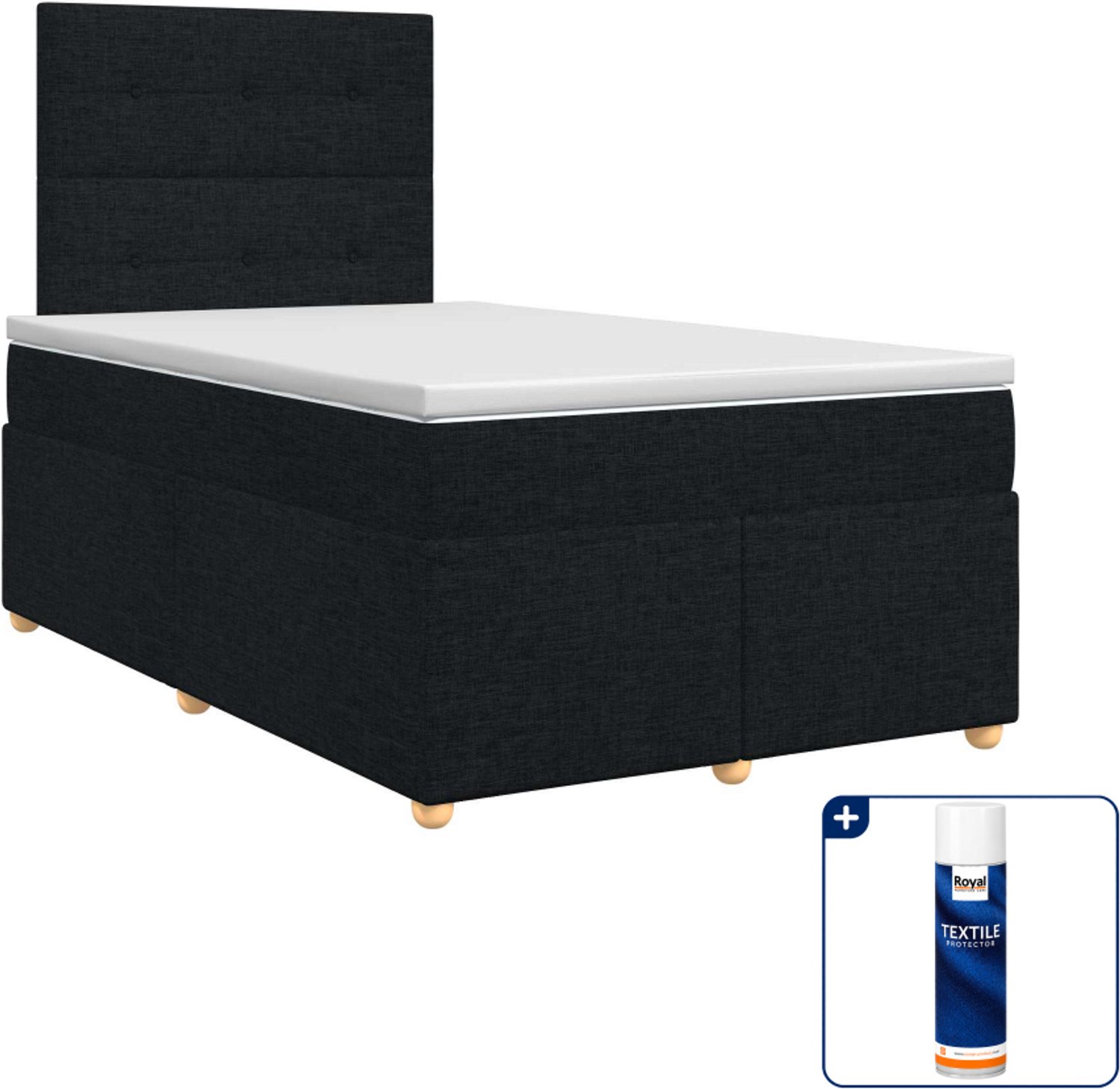 vidaXL boxspringbed met matras - 120 x 200 cm - zwart - Inclusief textielbeschermer 500 ml