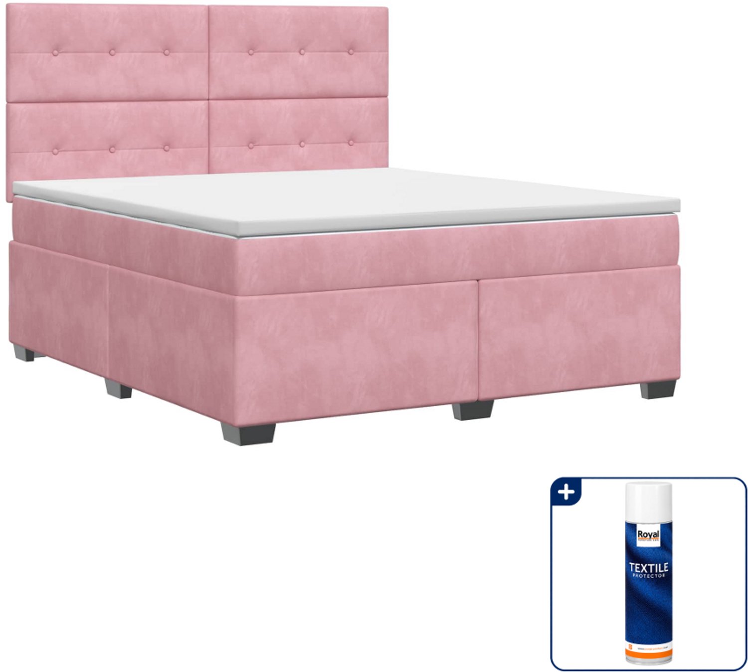 vidaXL boxspringbed - Queensize - 160 x 200 cm - roze - fluweel - Inclusief textielbeschermer 500 ml