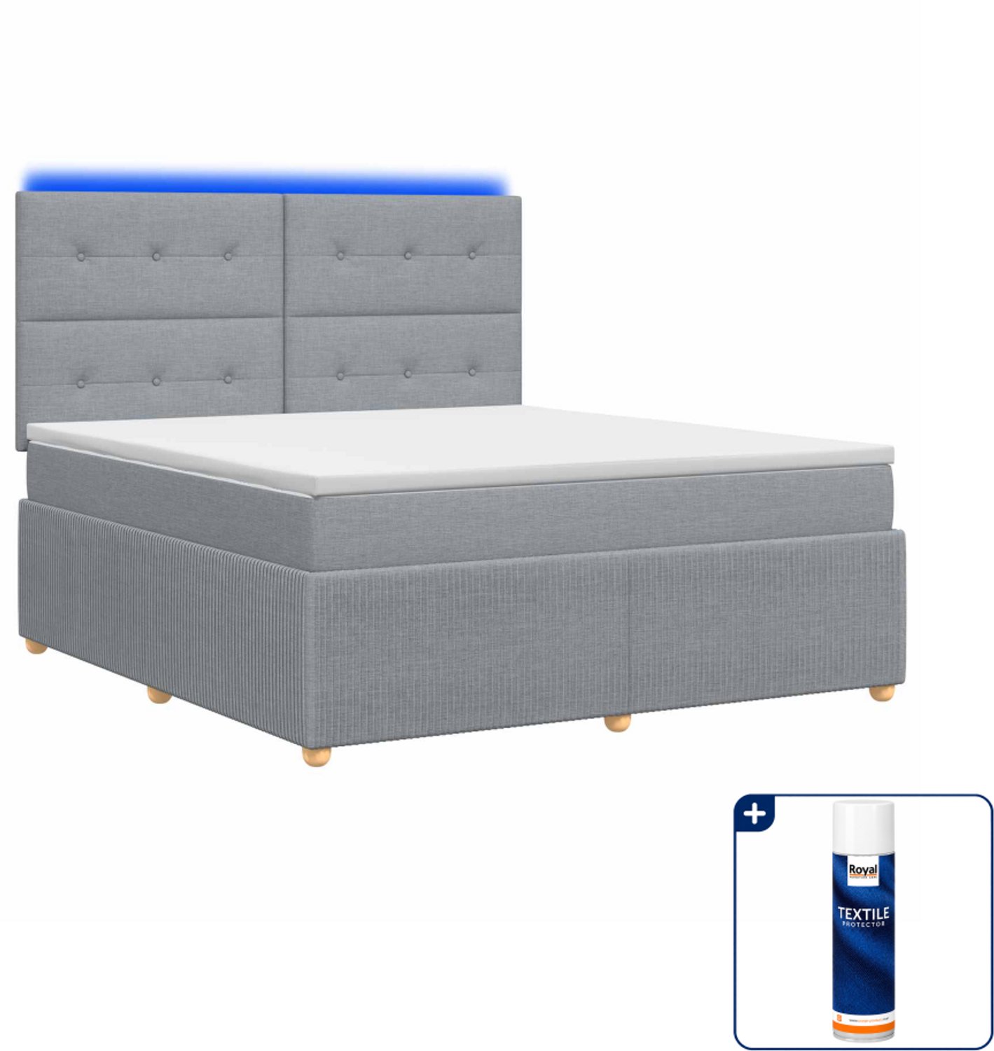 vidaXL Kingsize led boxspring met matras - 180 x 200 cm - lichtgrijs - Inclusief textielbeschermer 500 ml