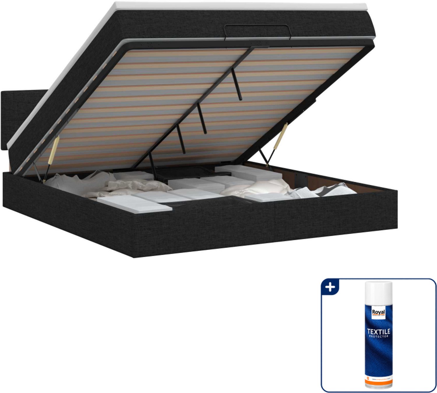 vidaXL Kingsize bed met matras - 180 x 200 cm - zwart - Inclusief textielbeschermer 500 ml