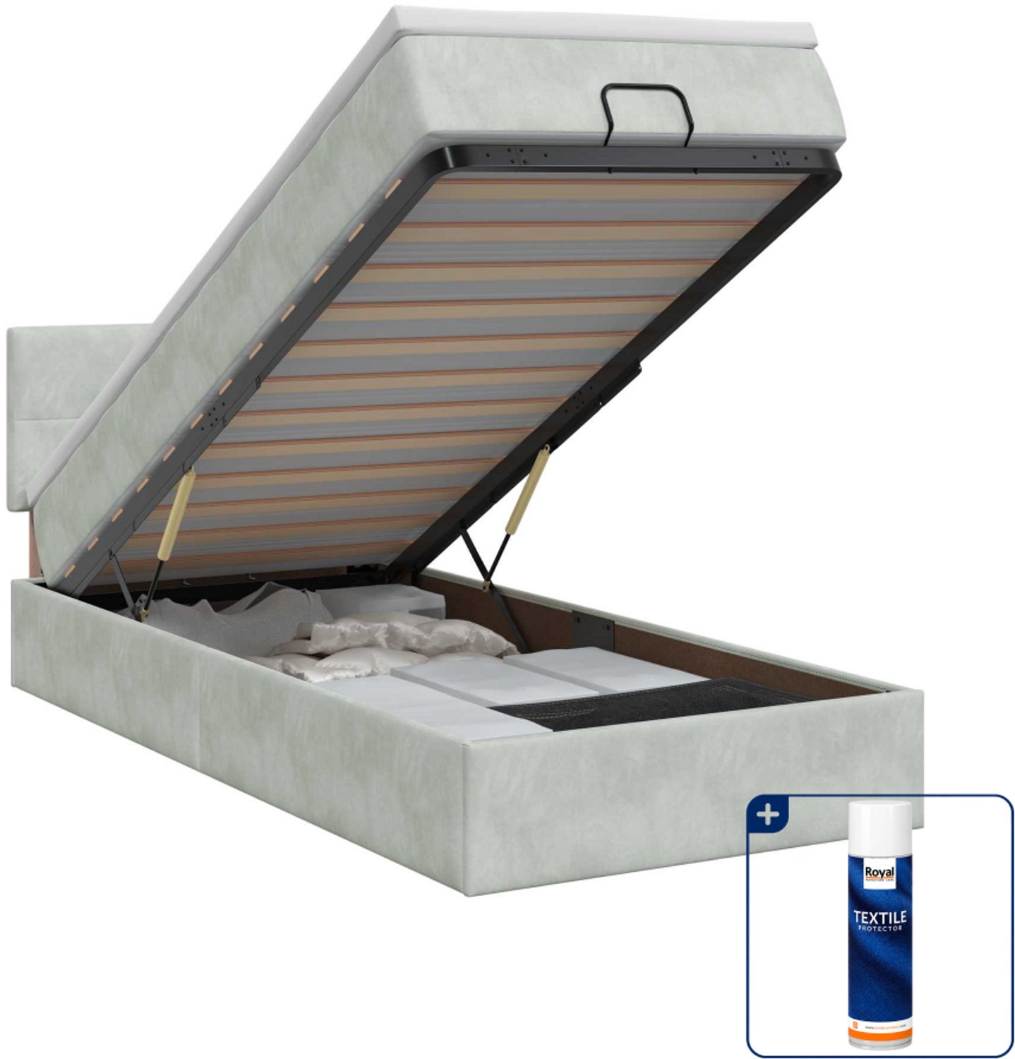 vidaXL ottoman bed met matras - 90 x 190 cm - fluweel - lichtgrijs - Inclusief textielbeschermer 500 ml