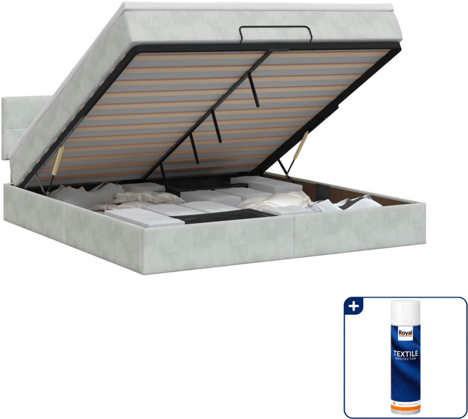 vidaXL Ottoman bed Small double - 140 x 200 cm - lichtgrijs - Inclusief textielbeschermer 500 ml
