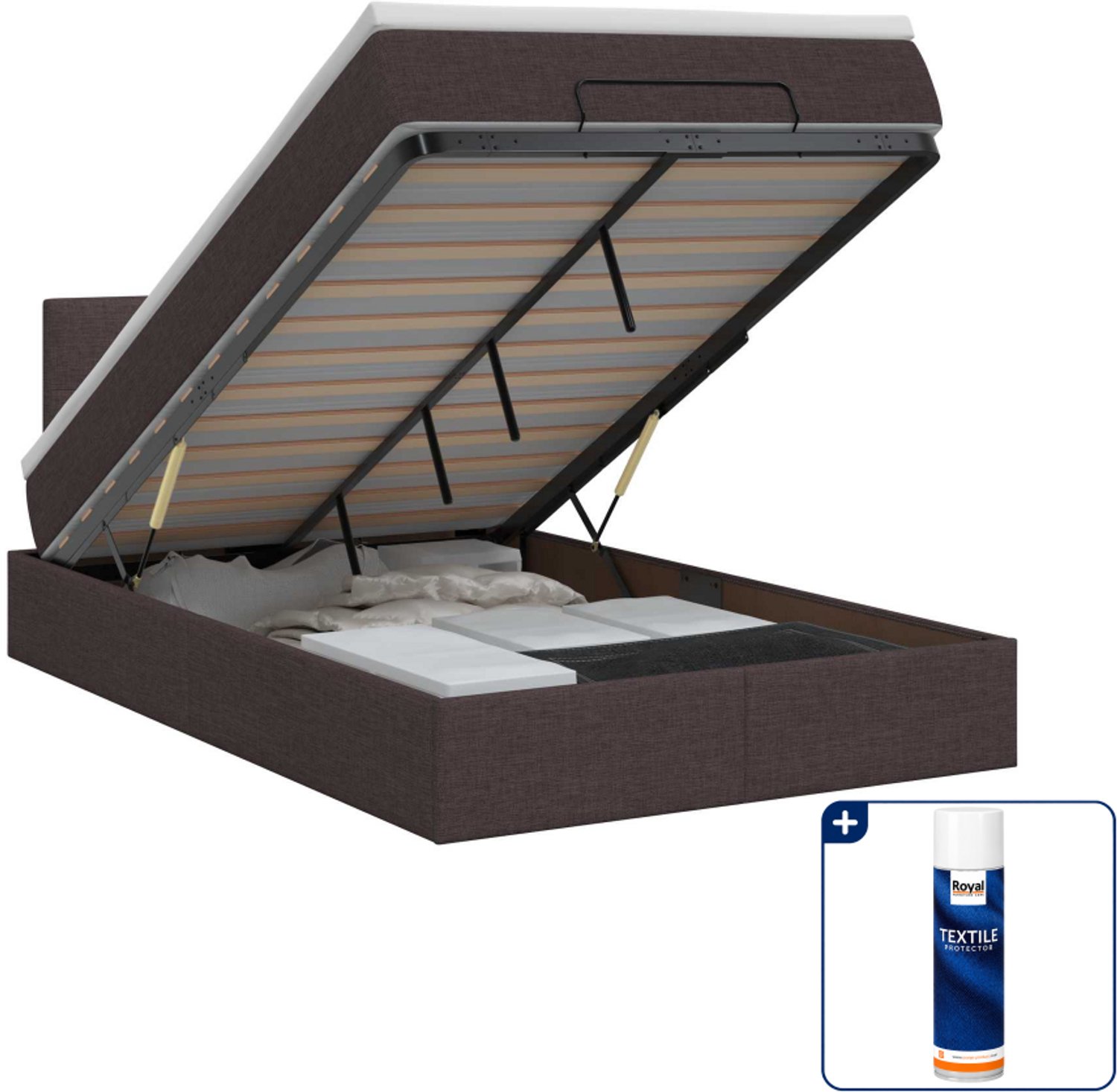 vidaXL ottoman bed met matras - 120 x 200 cm - stof - donkerbruin - Inclusief textielbeschermer 500 ml