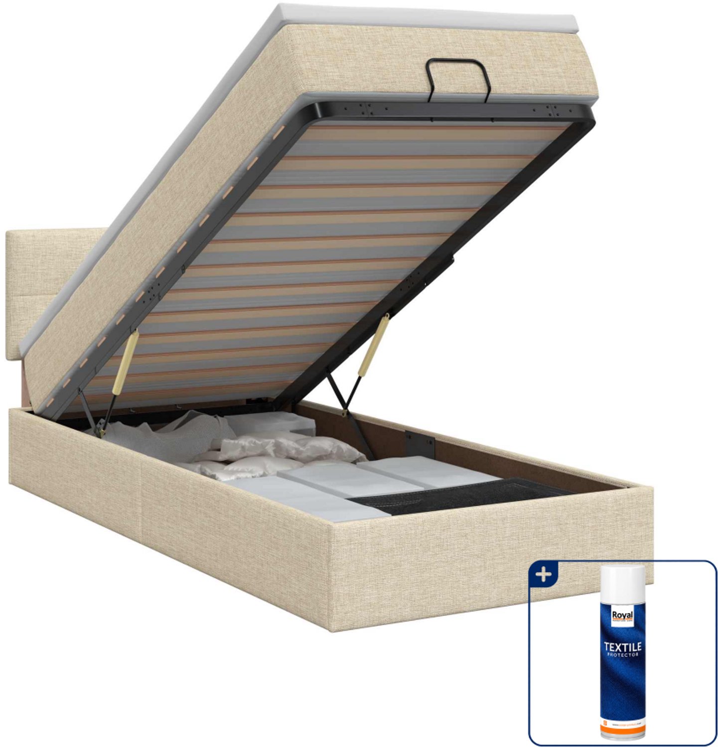 vidaXL ottoman bed met matras - 80 x 200 cm - crèmekleurig - Inclusief textielbeschermer 500 ml