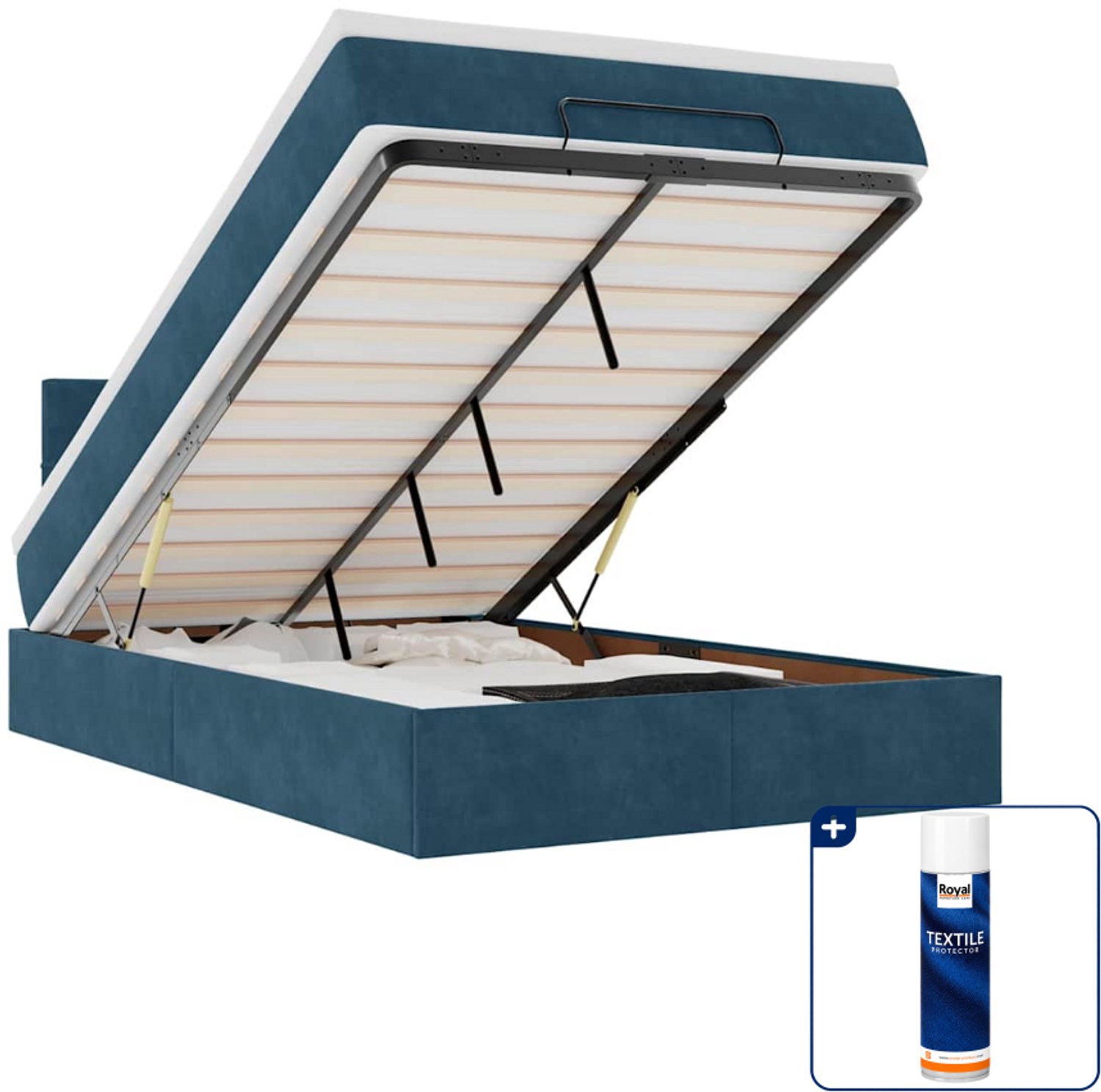 vidaXL ottoman bed met matras - 120 x 200 cm - fluweel - donkerblauw - Inclusief textielbeschermer 500 ml Bruin