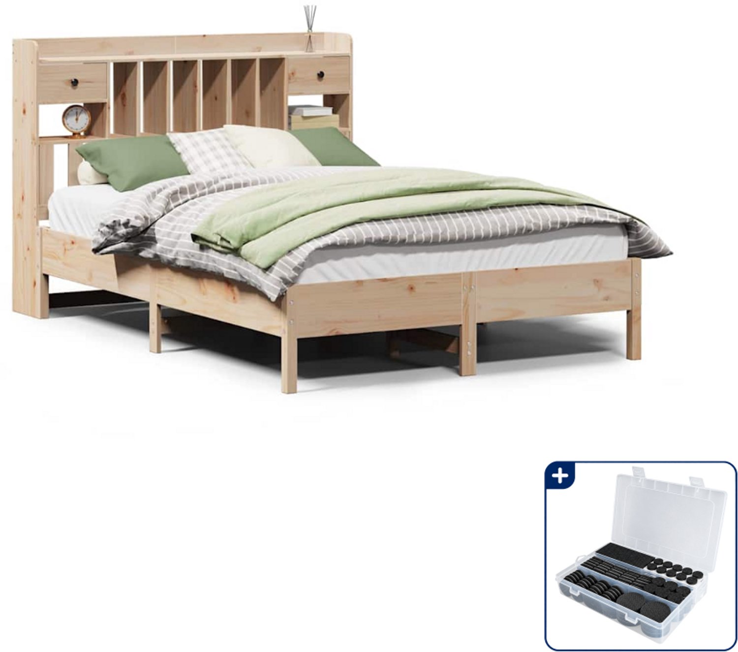 vidaXL bed met boekenkast - 135 x 190 cm - massief grenenhout - Inclusief antikrasvilt 177-delig Bruin