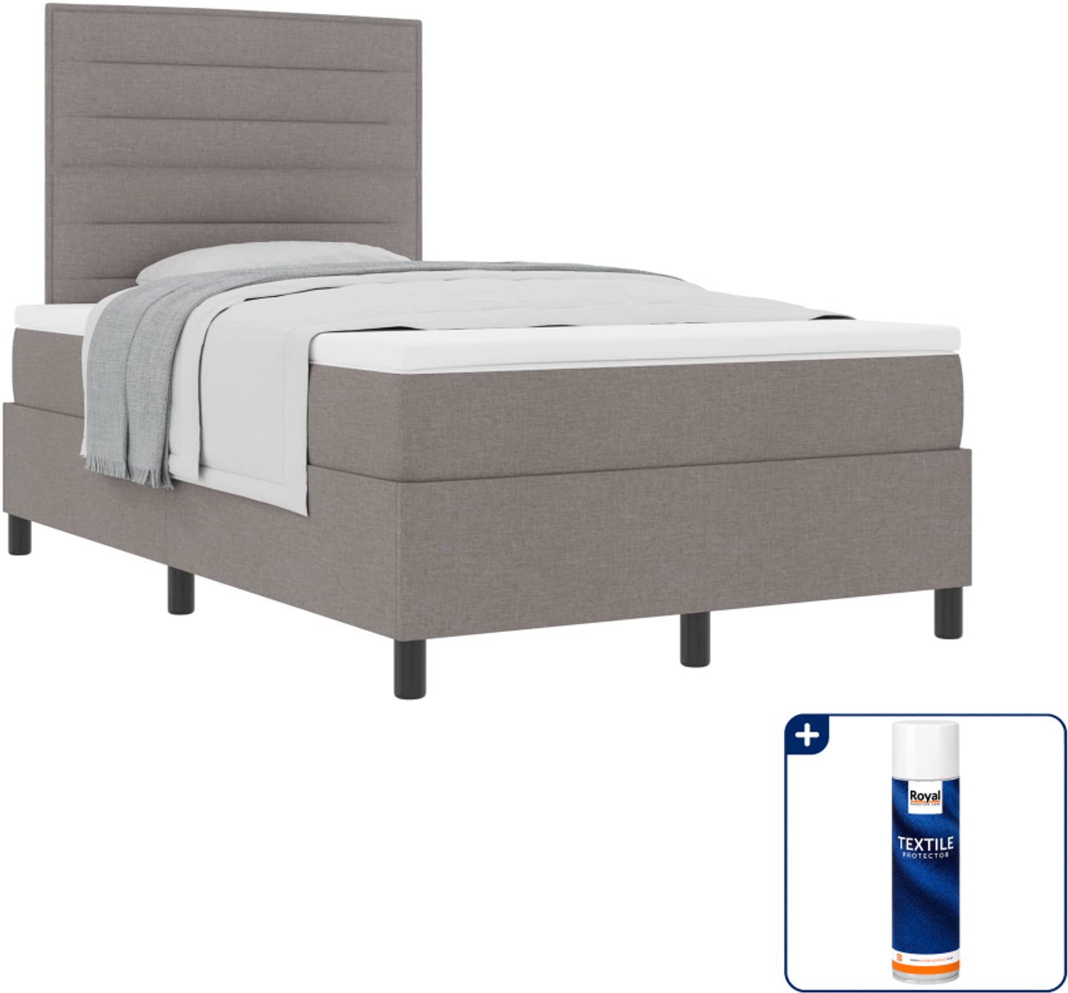 vidaXL boxspringbed - 120 x 200 cm - stof - taupe - Inclusief textielbeschermer 500 ml