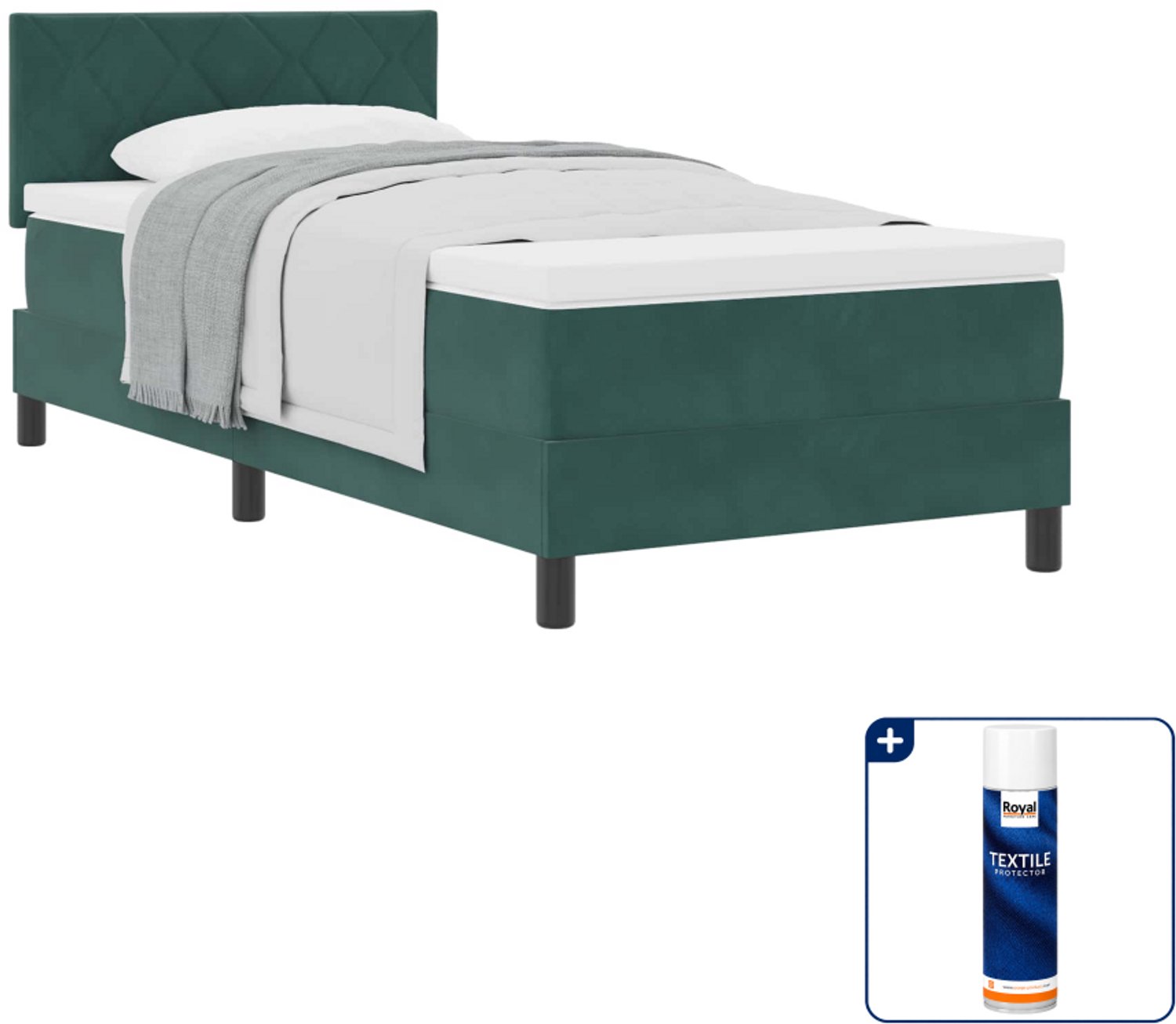 vidaXL boxspringbed - 90 x 190 cm - fluweel - donkergroen - Inclusief textielbeschermer 500 ml