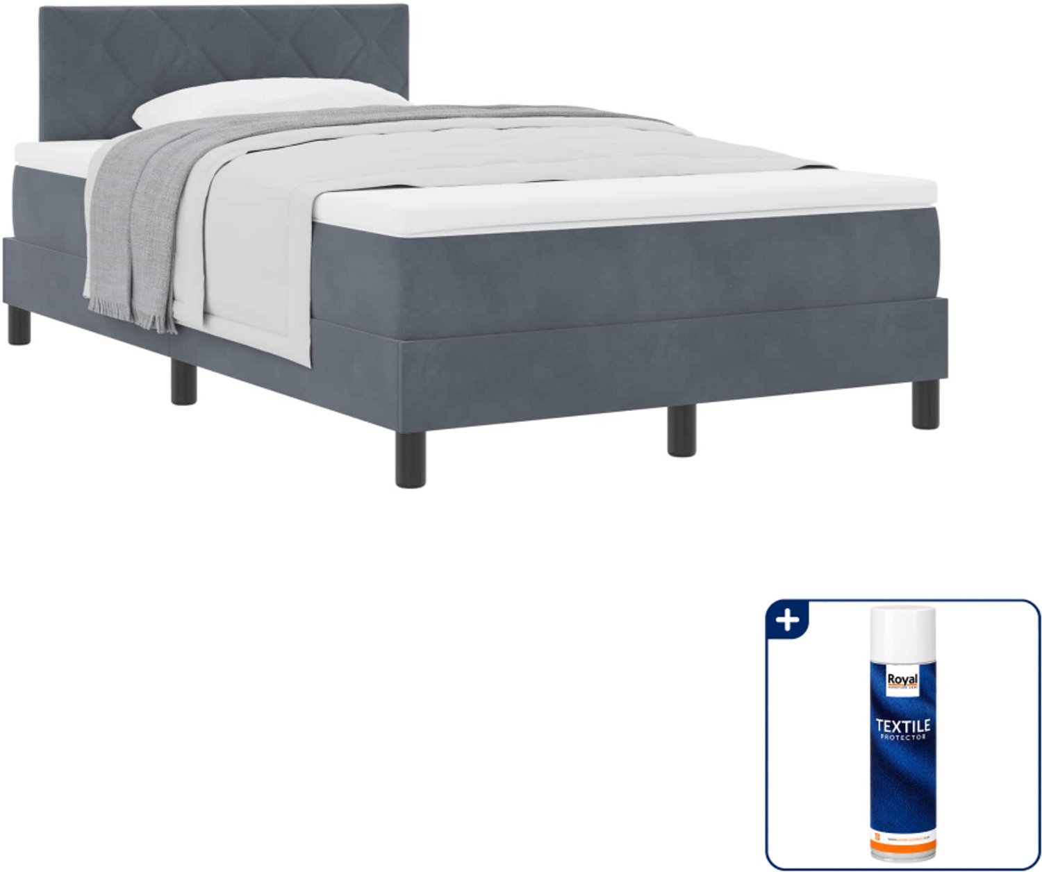 vidaXL Boxspringbed - 120 x 190 cm - fluweel - donkergrijs - Inclusief textielbeschermer 500 ml