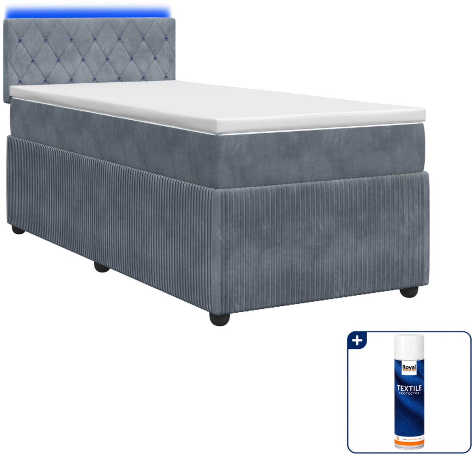 vidaXL boxspringbed met matras - 100 x 200 cm - fluweel - donkergrijs - Inclusief textielbeschermer 500 ml Donker Grijn