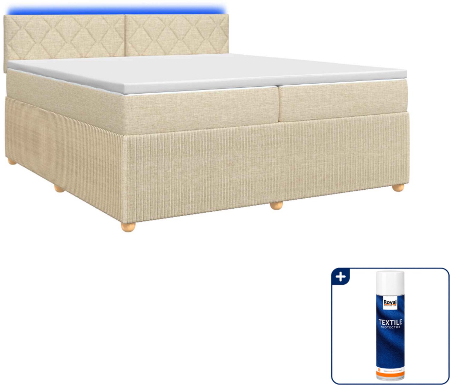 vidaXL boxspringbed met matras - 200 x 200 cm - crèmekleurig - Inclusief textielbeschermer 500 ml