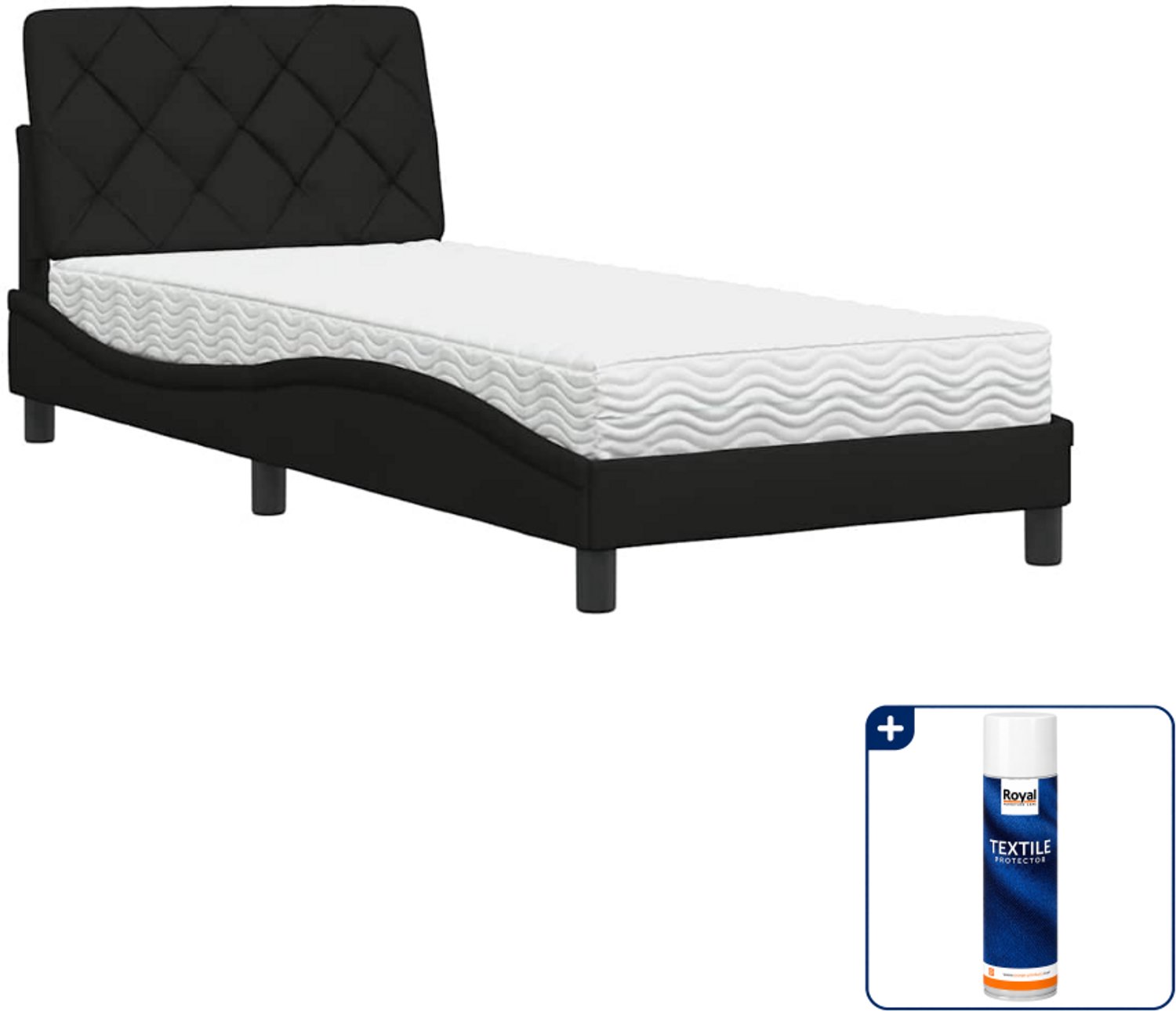 vidaXL Piran bed met matras - 90 x 200 cm - stof - zwart - Inclusief textielbeschermer 500 ml Groen
