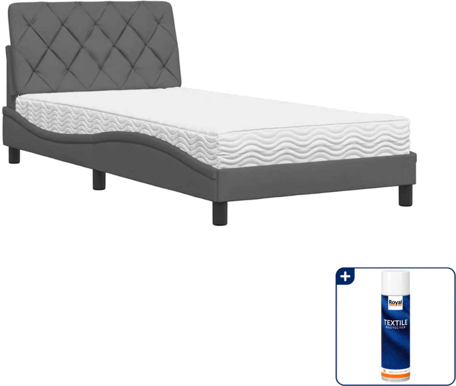 vidaXL Piran bed met matras - 100 x 200 cm - donkergrijs - Inclusief textielbeschermer 500 ml Groen