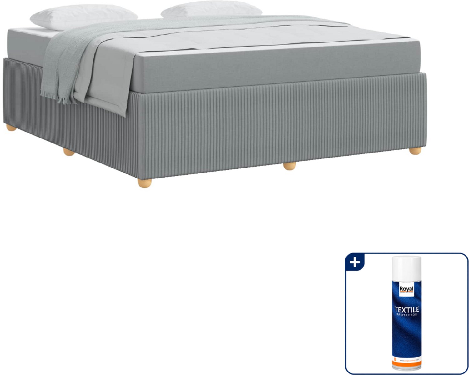 vidaXL Kingsize bedframe - 180 x 200 cm - lichtgrijs - Inclusief textielbeschermer 500 ml