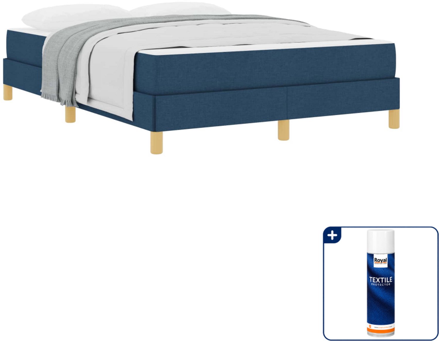 vidaXL Queensize boxspringbed met matras - 160 x 200 cm - blauw - Inclusief textielbeschermer 500 ml