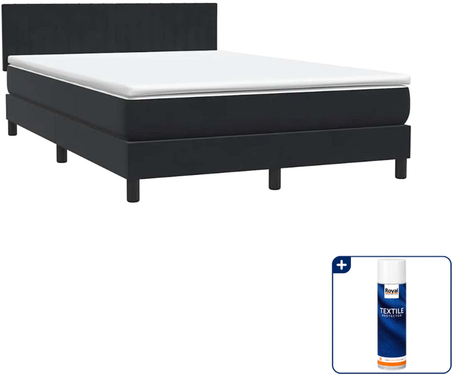vidaXL boxspring Queensize - 160 x 210 cm - fluweel - zwart - Inclusief textielbeschermer 500 ml