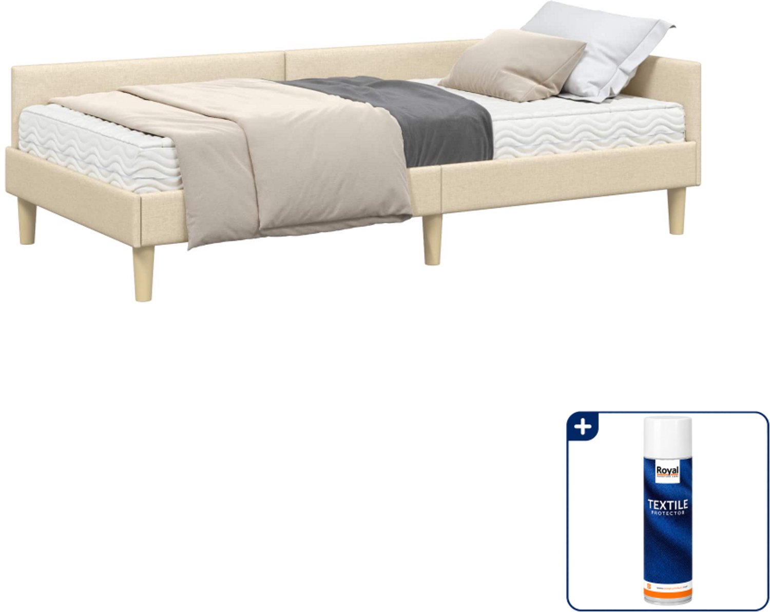 vidaXL hoekbed met matras 2 st - 90 x 190 cm - crème - Inclusief textielbeschermer 500 ml