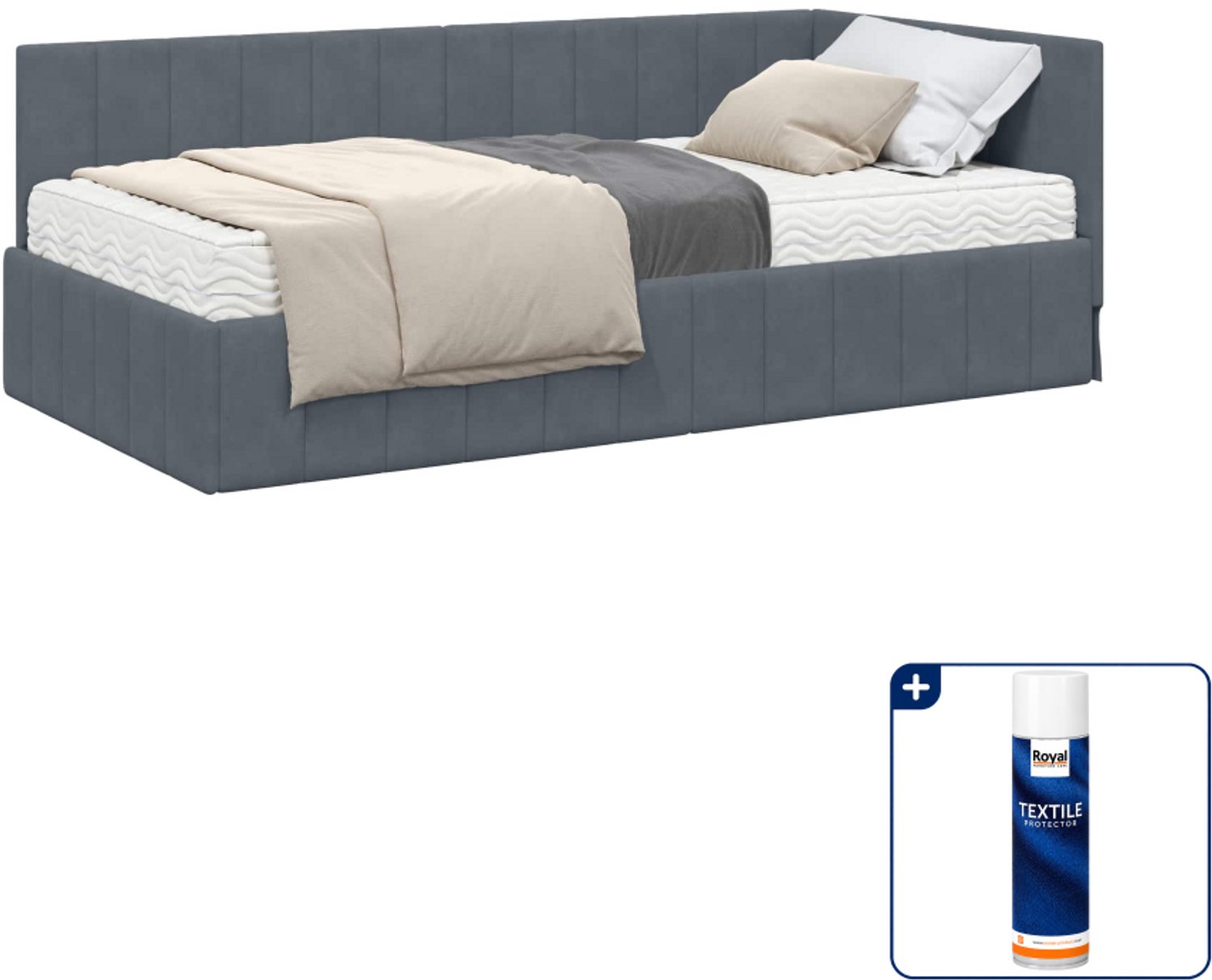 vidaXL 2-delig hoekbedframe met matras - 90 x 200 cm - donkergrijs - Inclusief textielbeschermer 500 ml Zwart