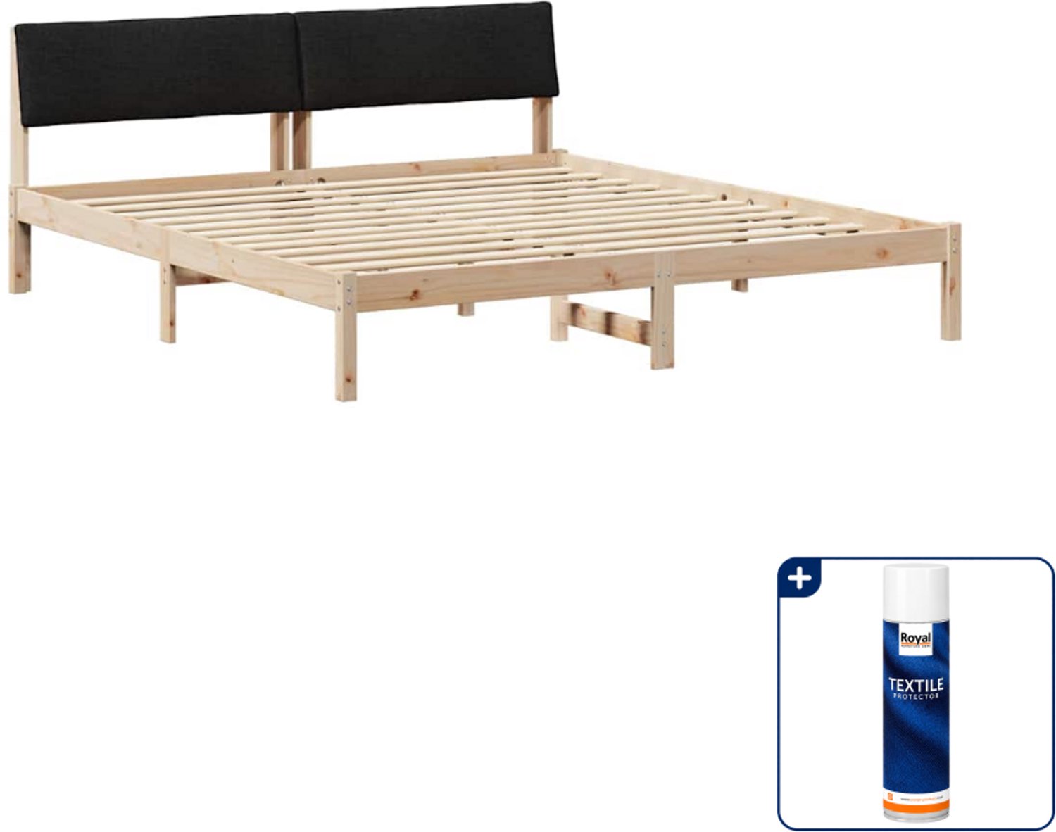 vidaXL bedframe - 200 x 200 cm - massief grenenhout - bruin en zwart - Inclusief textielbeschermer 500 ml