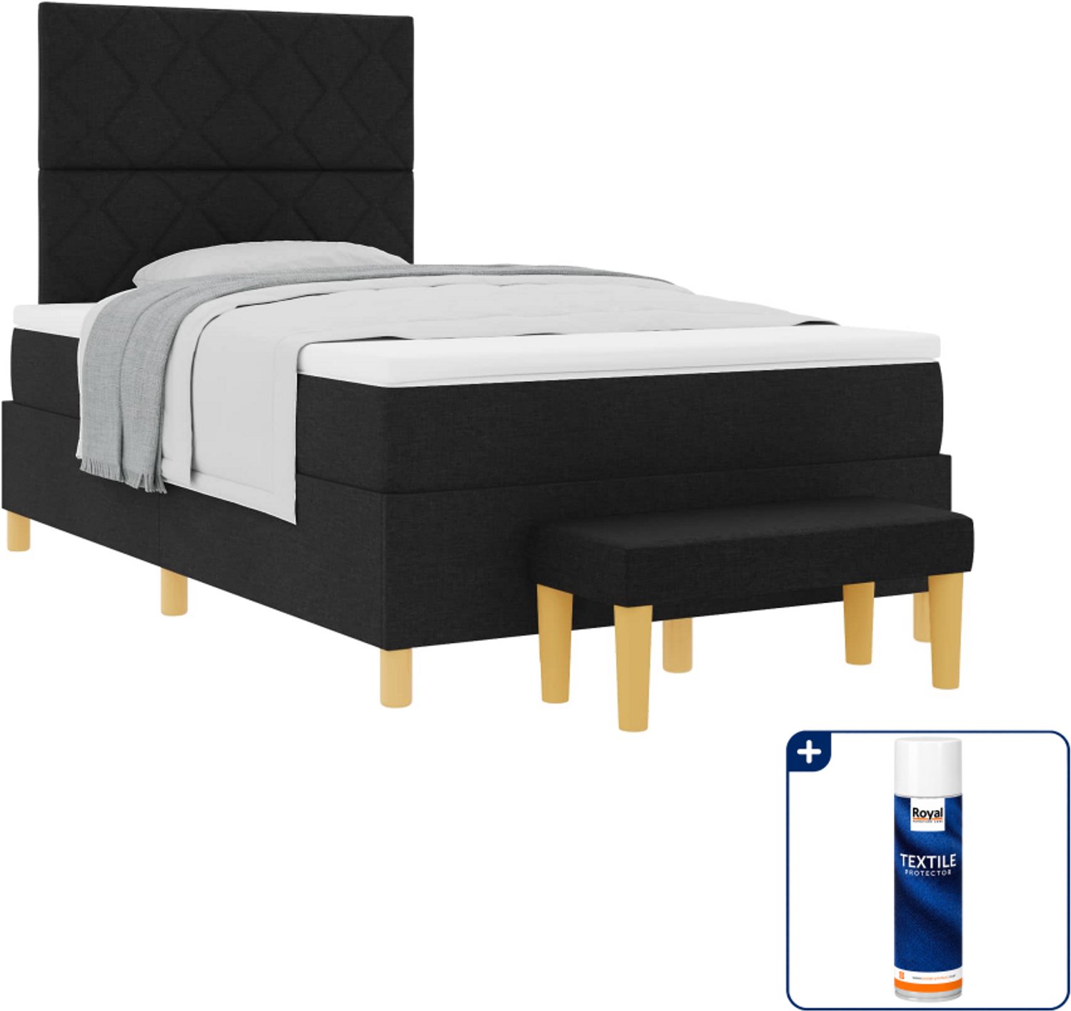 vidaXL boxspring met matras en bank - 120 x 190 cm - zwart - Inclusief textielbeschermer 500 ml