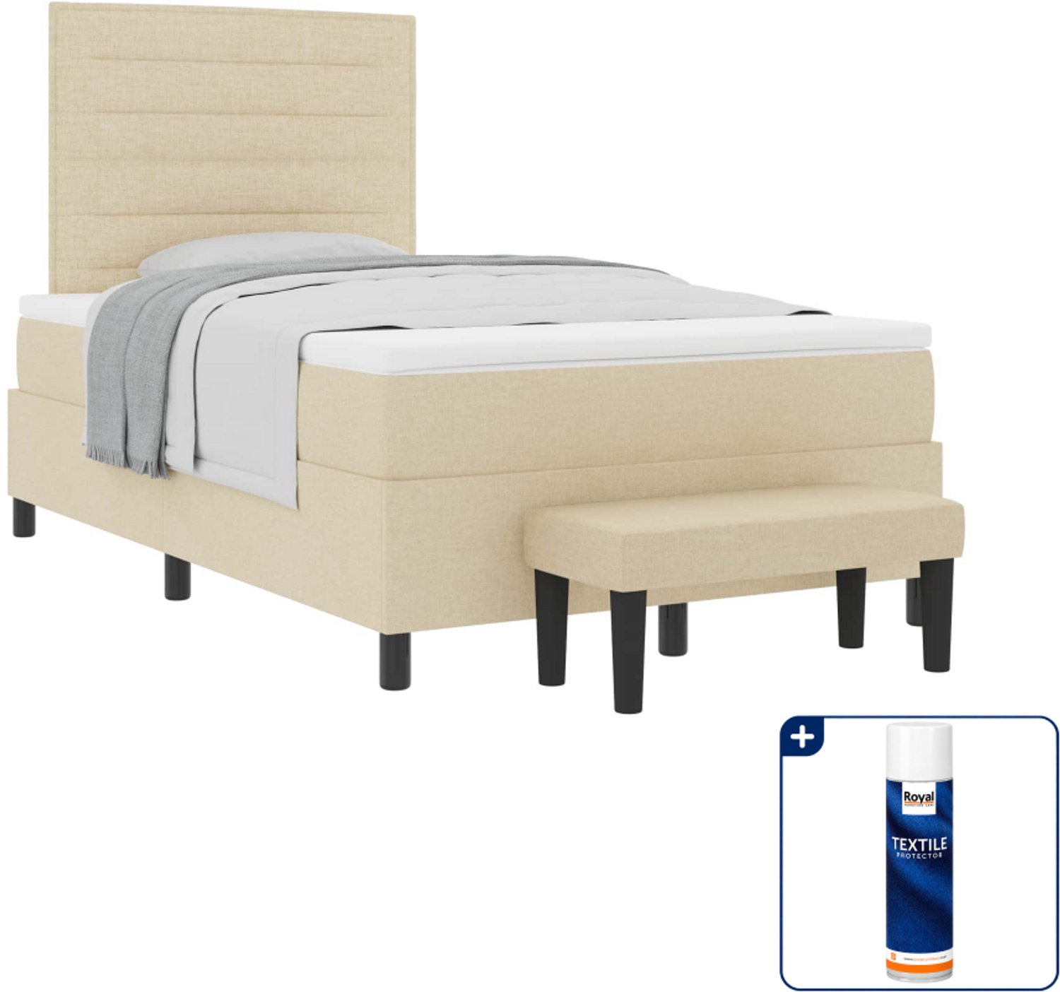 vidaXL boxspringbed - 120 x 190 cm - stof - crème - Inclusief textielbeschermer 500 ml