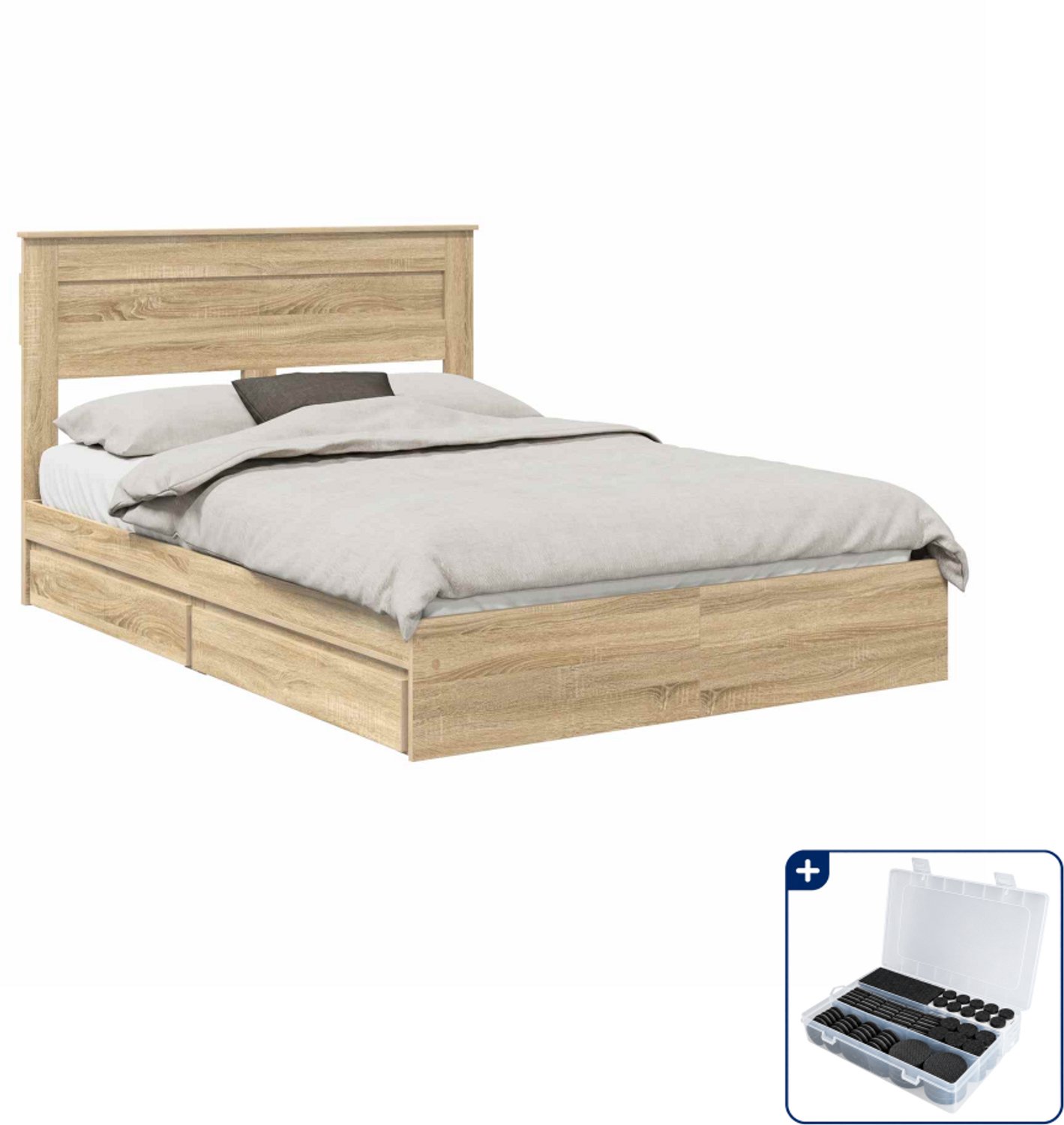 vidaXL bedframe - Small double - 140 x 200 cm - sonoma eiken - Inclusief antikrasvilt 177-delig Zwart