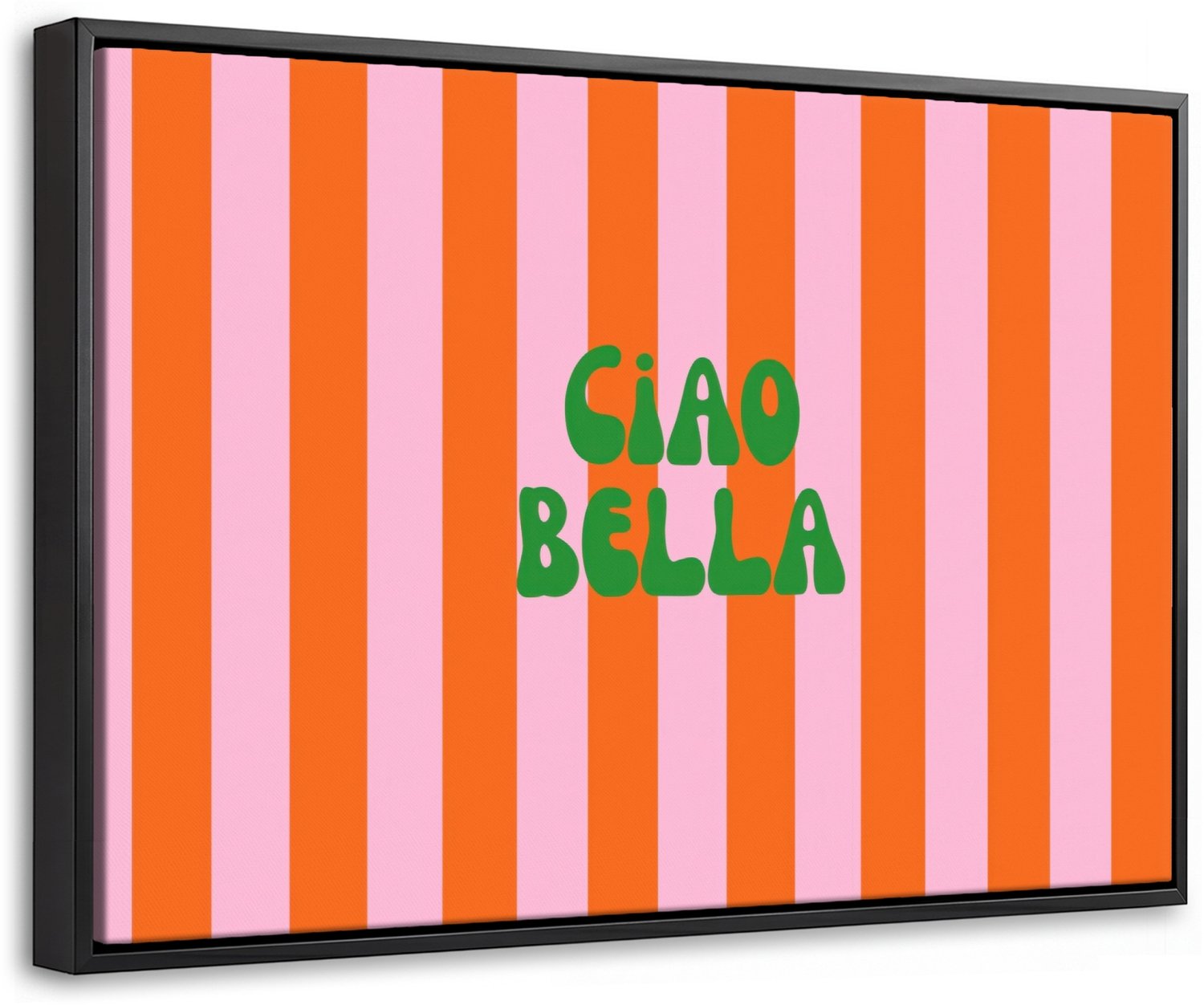 Canvas Schilderij met Baklijst 60x40cm - Strepen - Oranje - Verticaal - Ciao bella - Muurdecoratie woonkamer - Slaapkamer decoratie - Kamer accessoires - Schilderijen op canvas met lijst