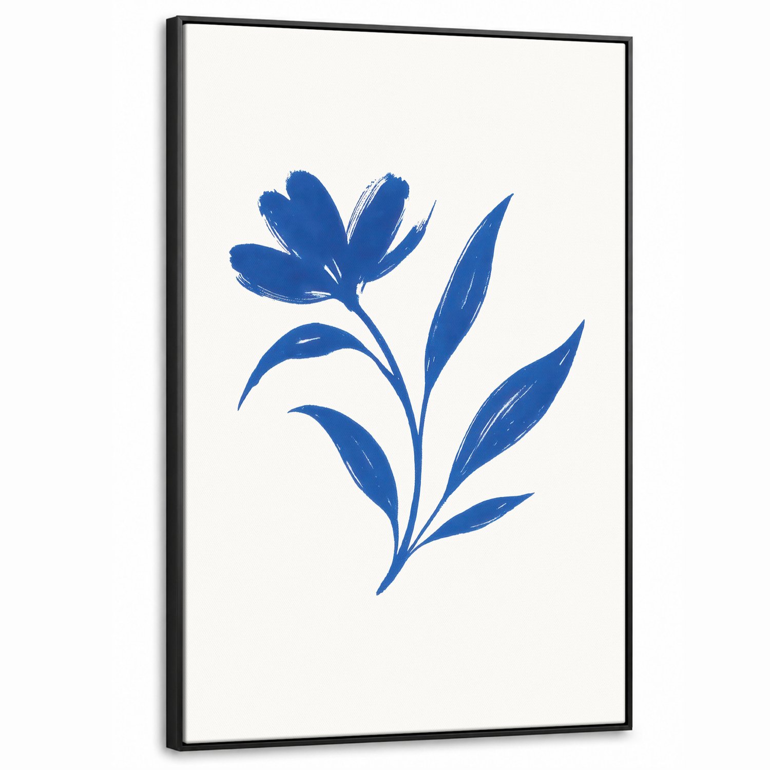 Canvas Schilderij met Baklijst XXL Canvas Schilderij met Baklijst 80x120cm - Bloem - Blaadjes - Minimalistisch - Blauw - Muurdecoratie woonkamer - Slaapkamer decoratie - Kamer accessoires - Schilderijen op canvas met lijst groot