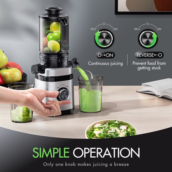 Slowjuicer - 140 mm Grote Vulopening - 400W - 2L Vulcapaciteit - Voor Groente en Fruit — afbeelding 5