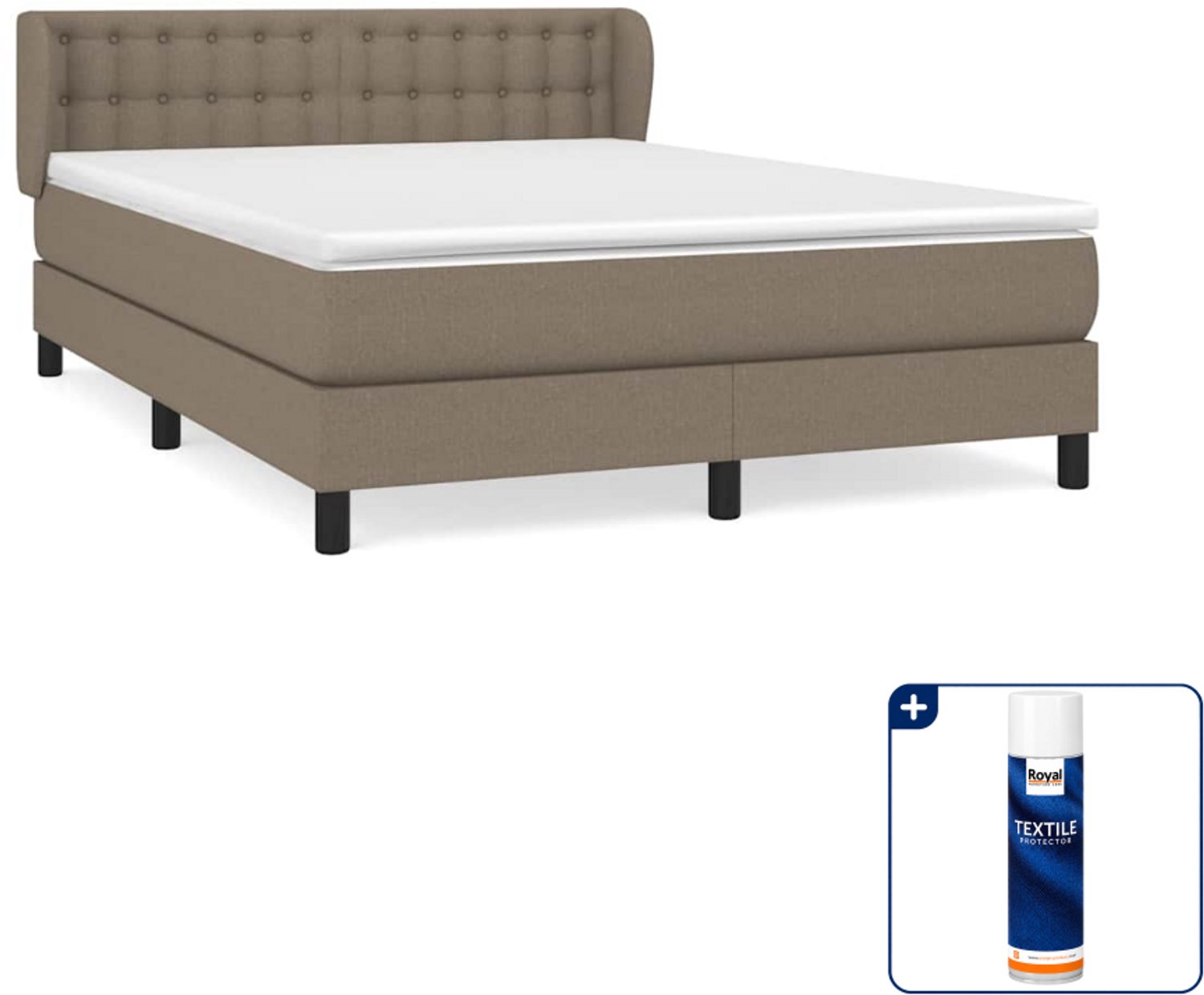 vidaXL boxspring met matras 140 x 190 cm - taupe - Inclusief textielbeschermer 500 ml