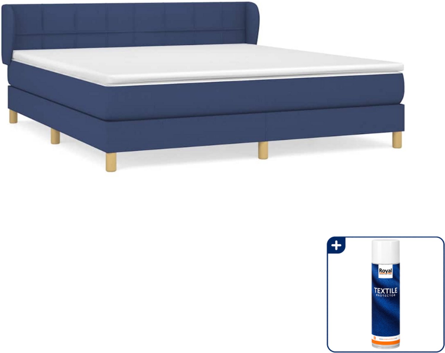 vidaXL Boxspring Queensize - 160 x 200 cm - blauw - Inclusief textielbeschermer 500 ml