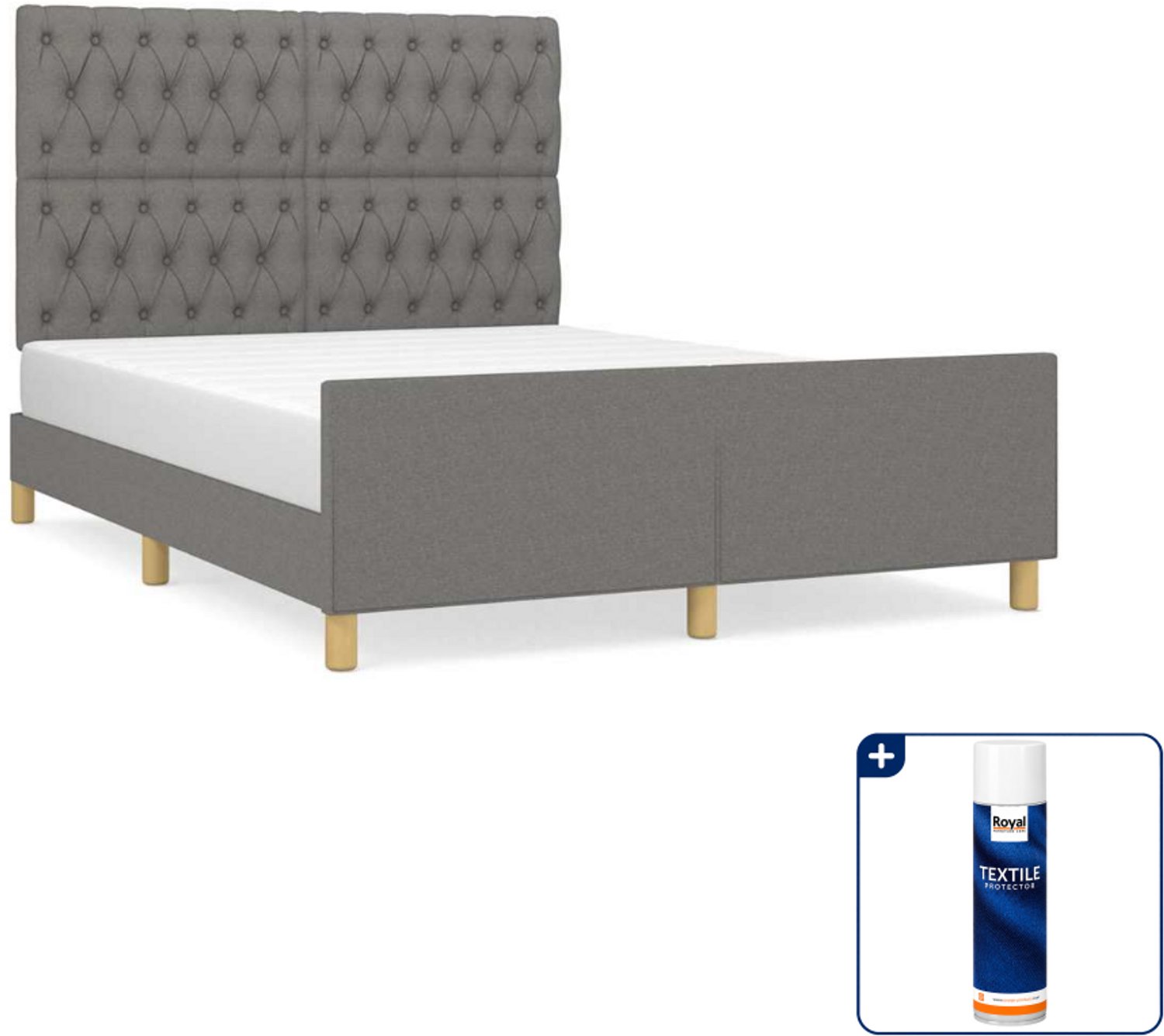 vidaXL bedframe - 140 x 190 cm - stof - donkergrijs - Inclusief textielbeschermer 500 ml
