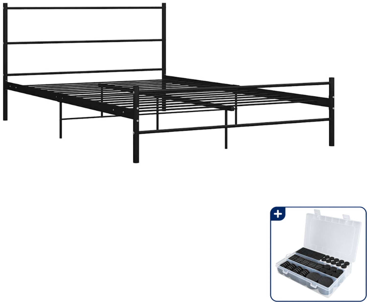 vidaXL Queensize bedframe - 160 x 200 cm - metaal - zwart - Inclusief antikrasvilt 177-delig
