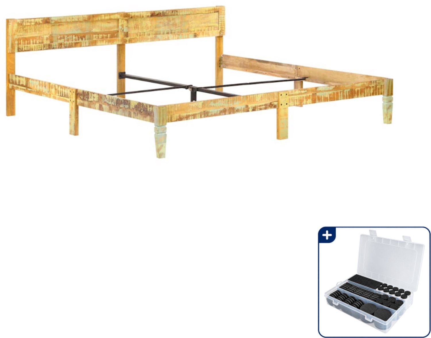 vidaXL bedframe - 200 x 200 cm - massief gerecycled hout - Inclusief antikrasvilt 177-delig Bruin